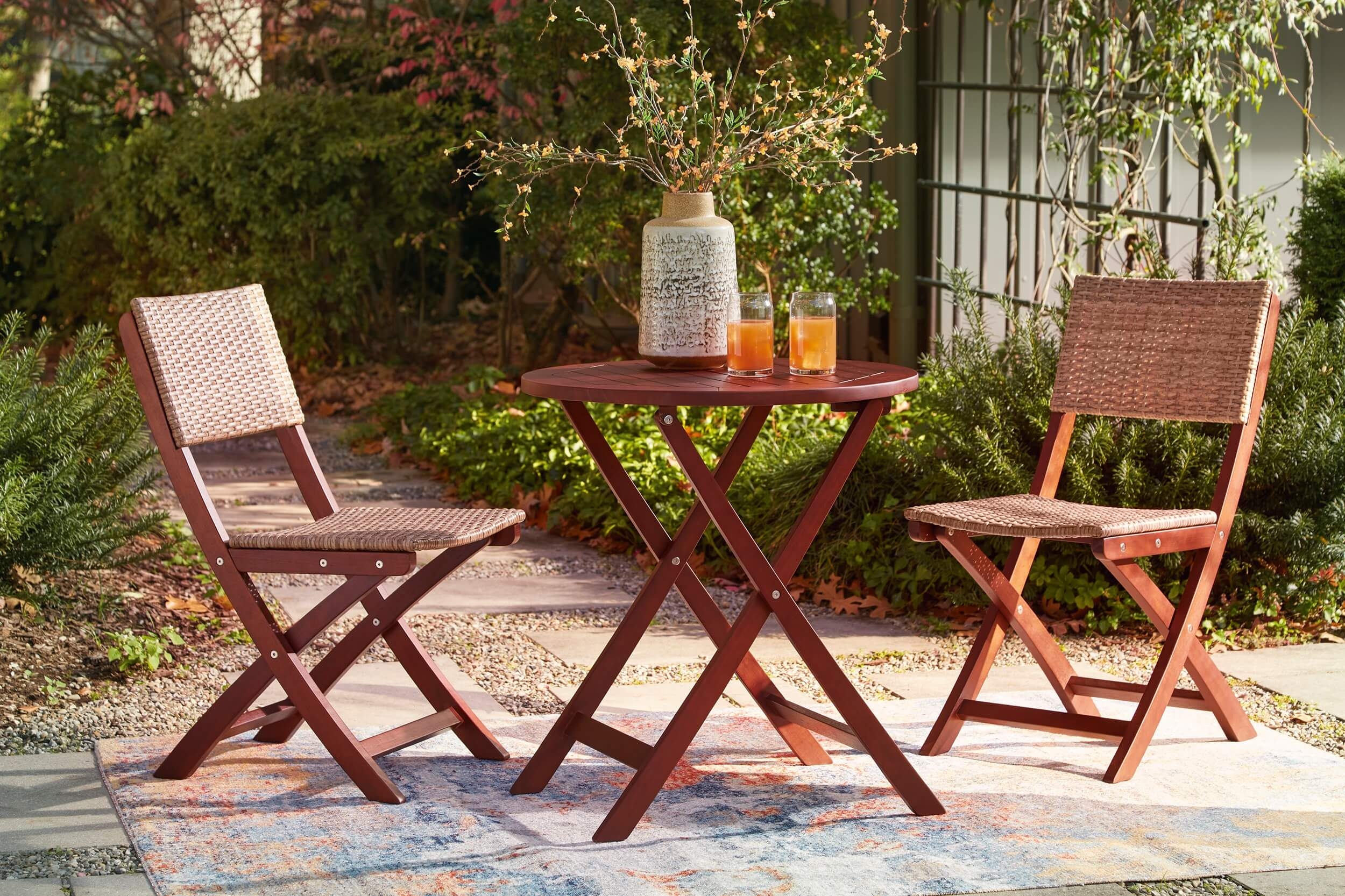 Safari Peak 3-Piece Outdoor Resin Wicker/Eucalyptus Wood Dining Set