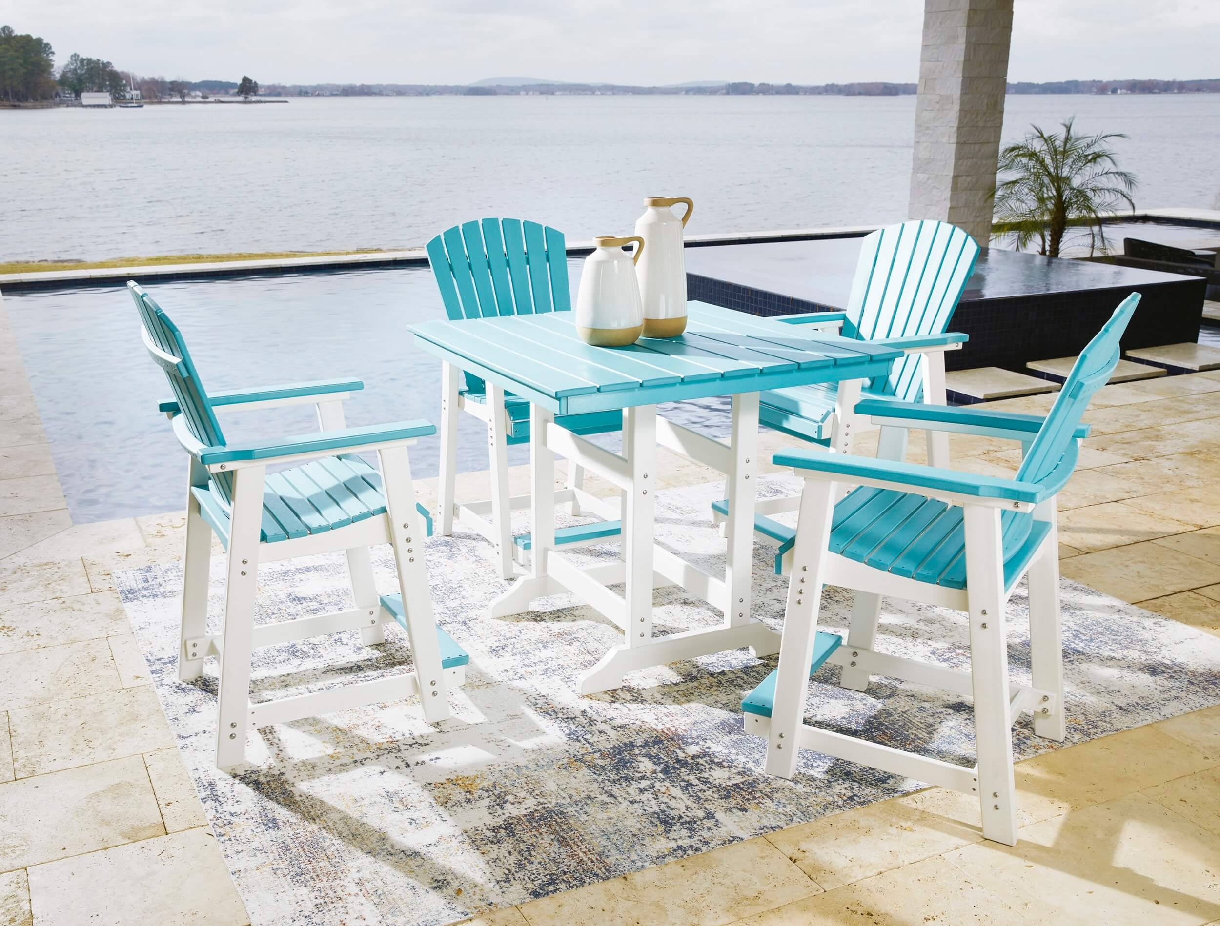 Eisely Outdoor High-Density Polyethylene Counter Height Patio Dining Set