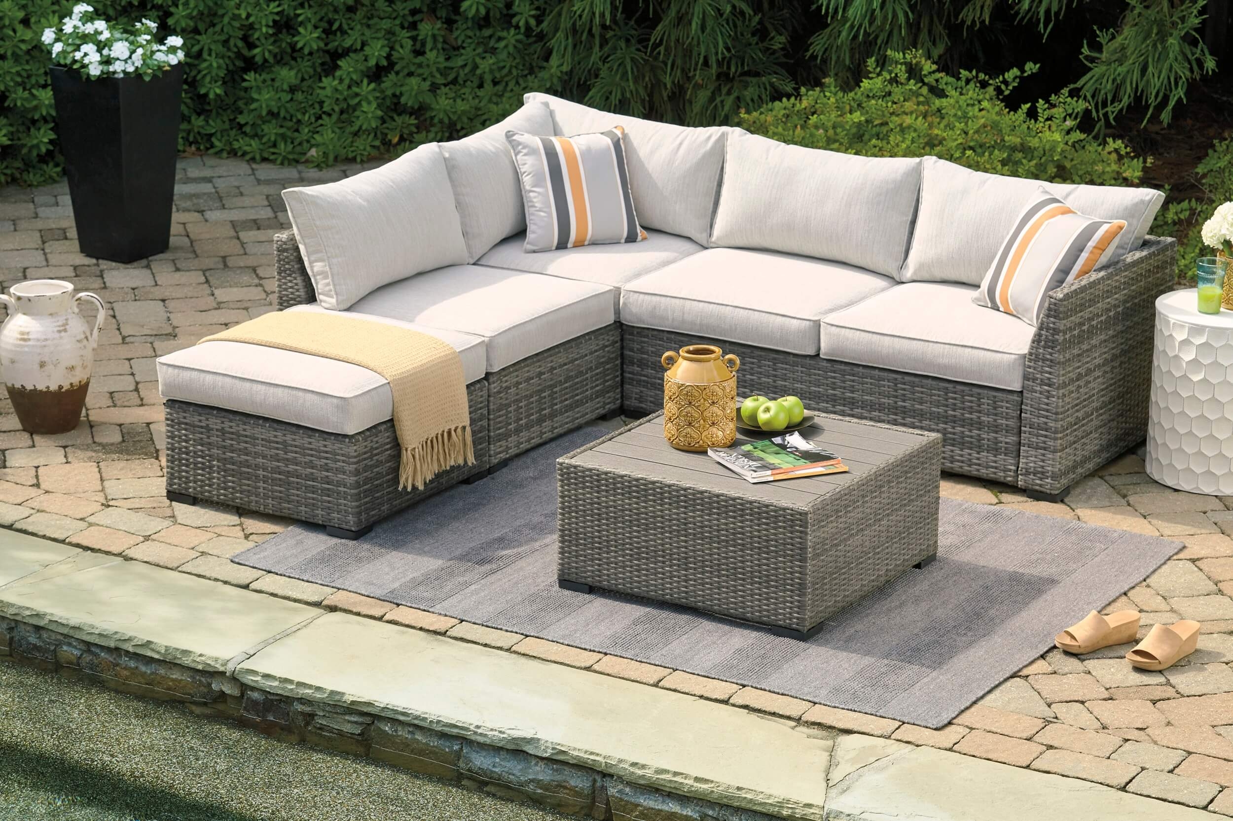 Ashley Cherry Point 4-Pc Outdoor Fabric Wicker Sectional Set