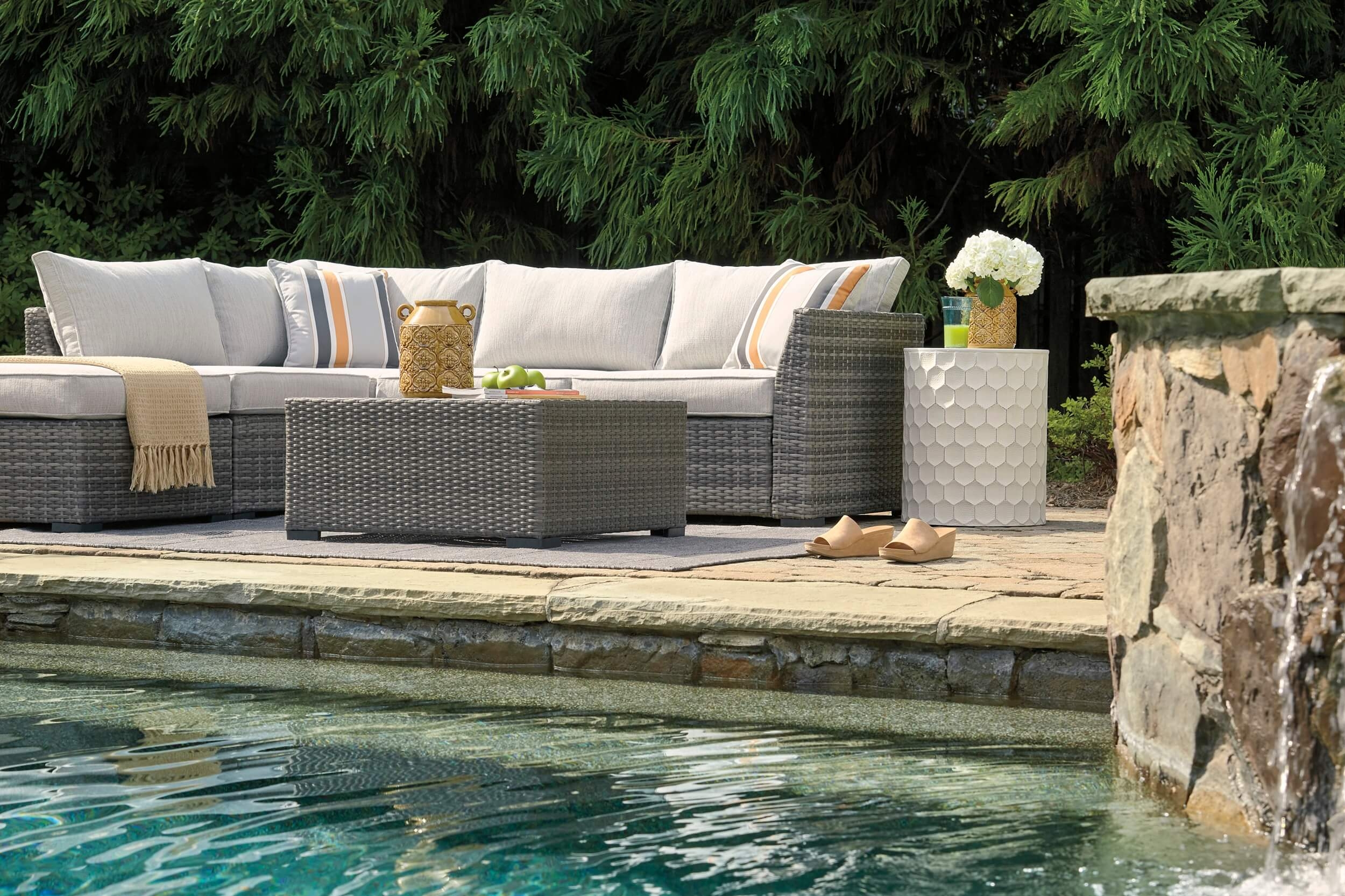 Ashley SM Cherry Point 4-Piece Nuvella Fabric Wicker Outdoor Sectional Set