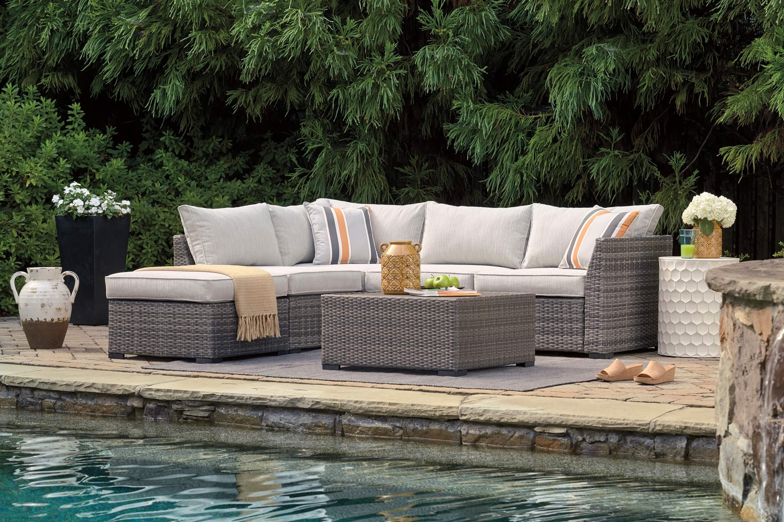 Ashley SM Cherry Point 4-Piece Nuvella Fabric Wicker Outdoor Sectional Set