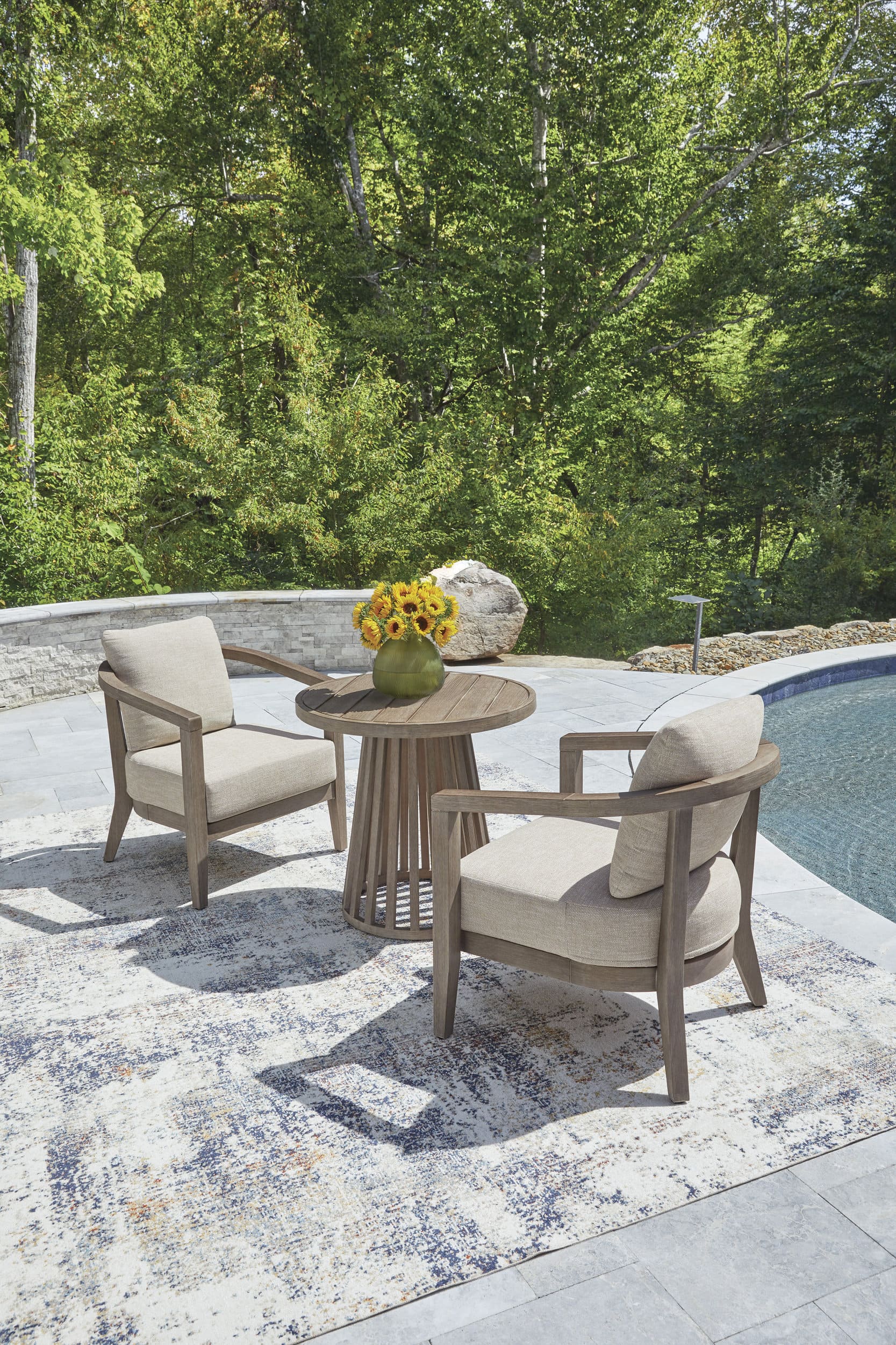 Joy Lagoon Wood/Polyester 3-Piece Patio Set