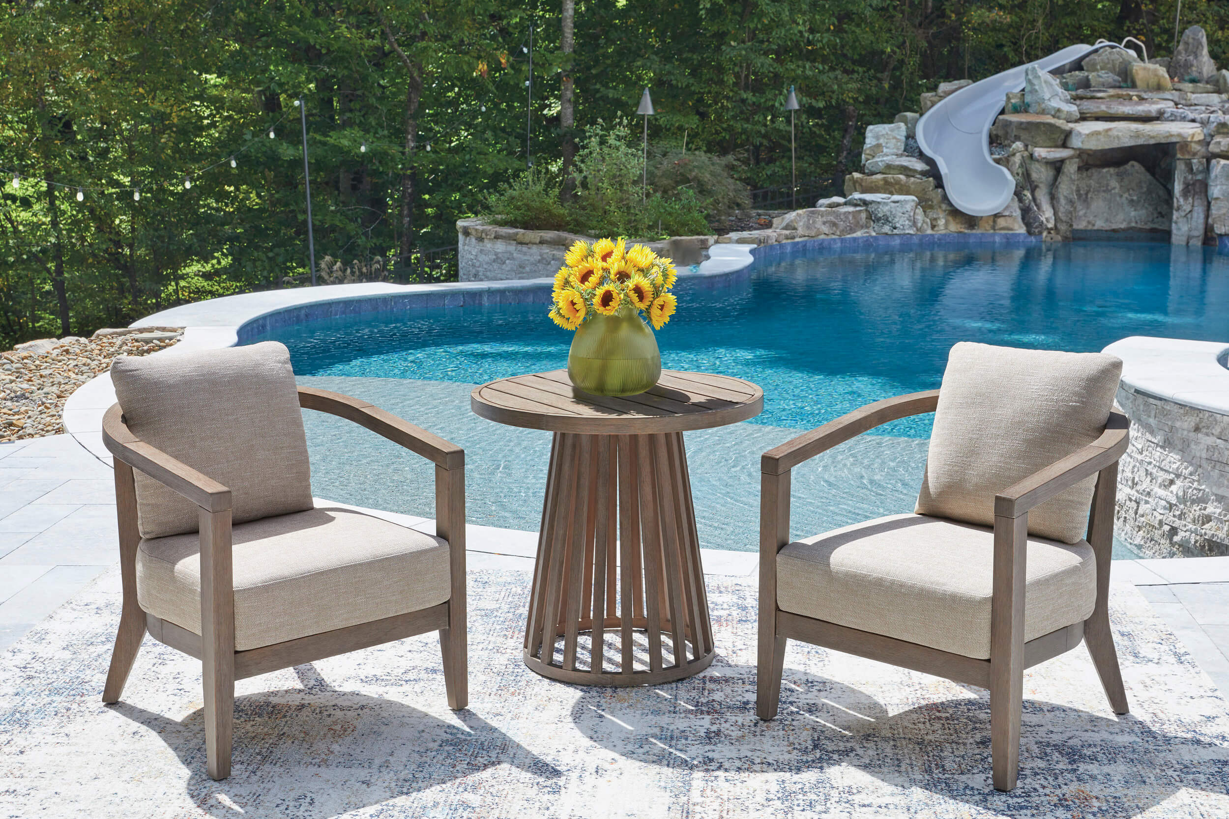 Joy Lagoon Wood/Polyester 3-Piece Patio Set