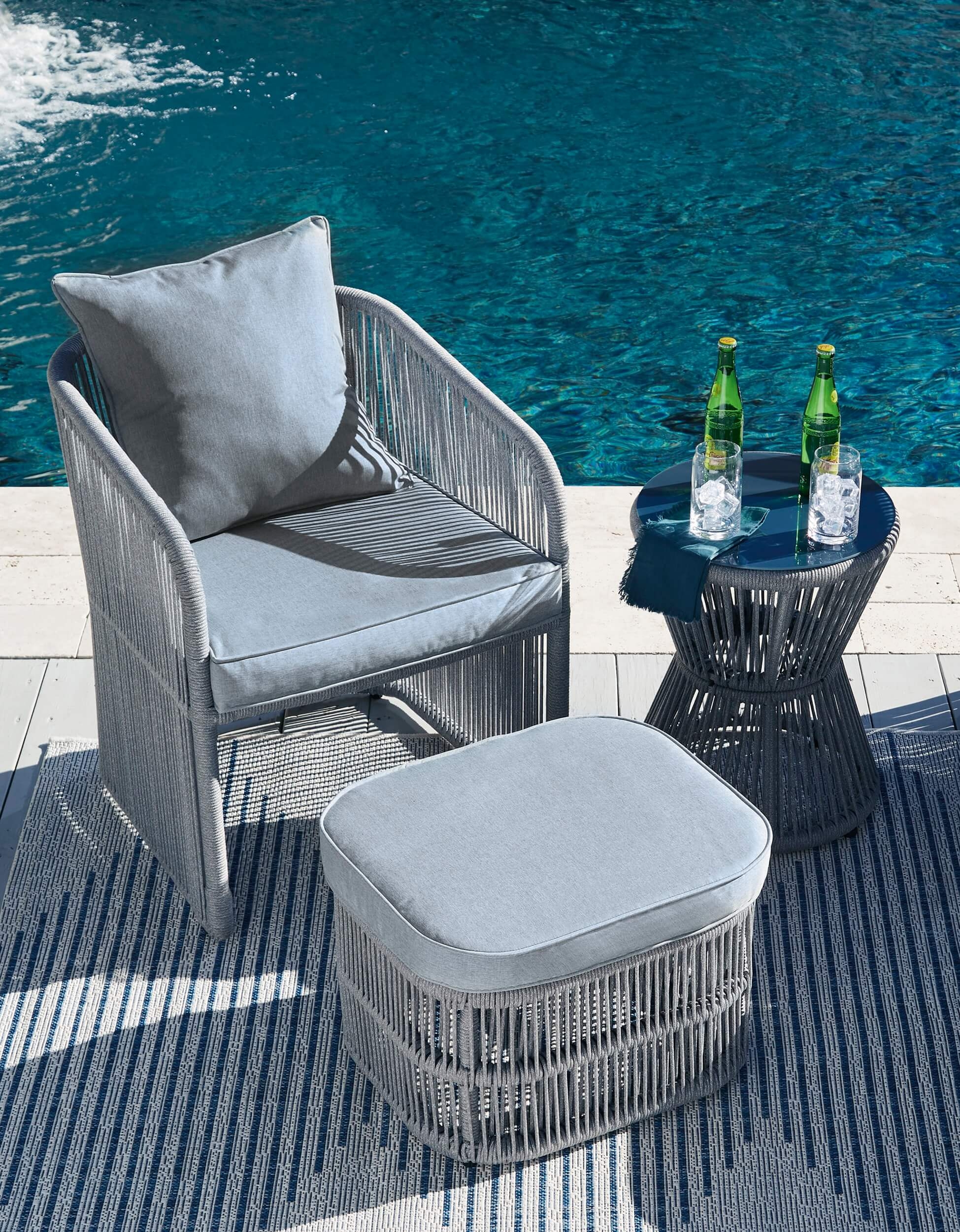 Coast Island 3-Piece Nuvella Fabric/Rope Outdoor Lounge Seating Set