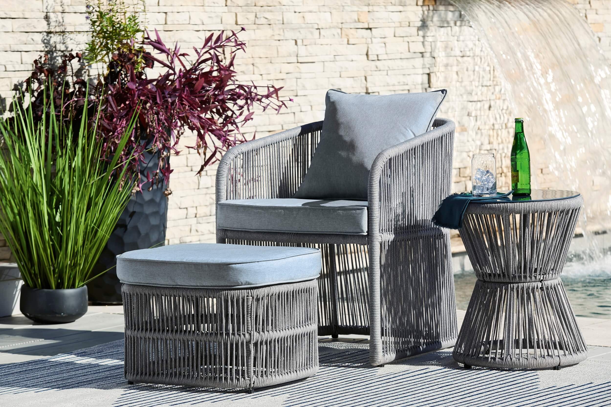 Coast Island 3-Piece Nuvella Fabric/Rope Outdoor Lounge Seating Set