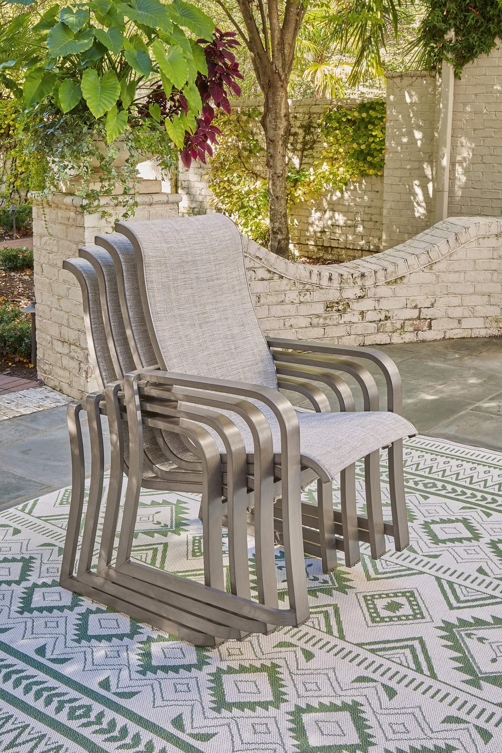 Beach Front Sling Fabric Stackable Arm Chair, Set of 4