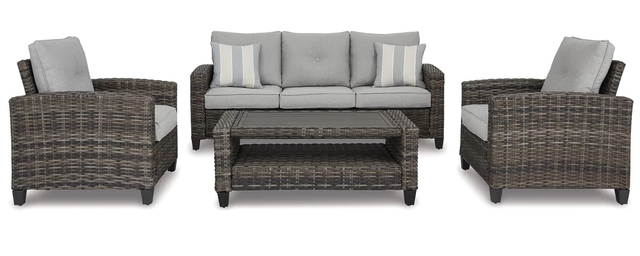 Ashley SM Cloverbrooke 4-Piece Nuvella Fabric Wicker Outdoor Set