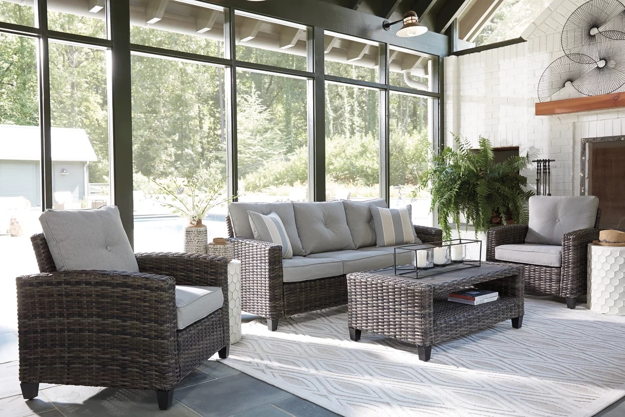 Ashley SM Cloverbrooke 4-Piece Nuvella Fabric Wicker Outdoor Set