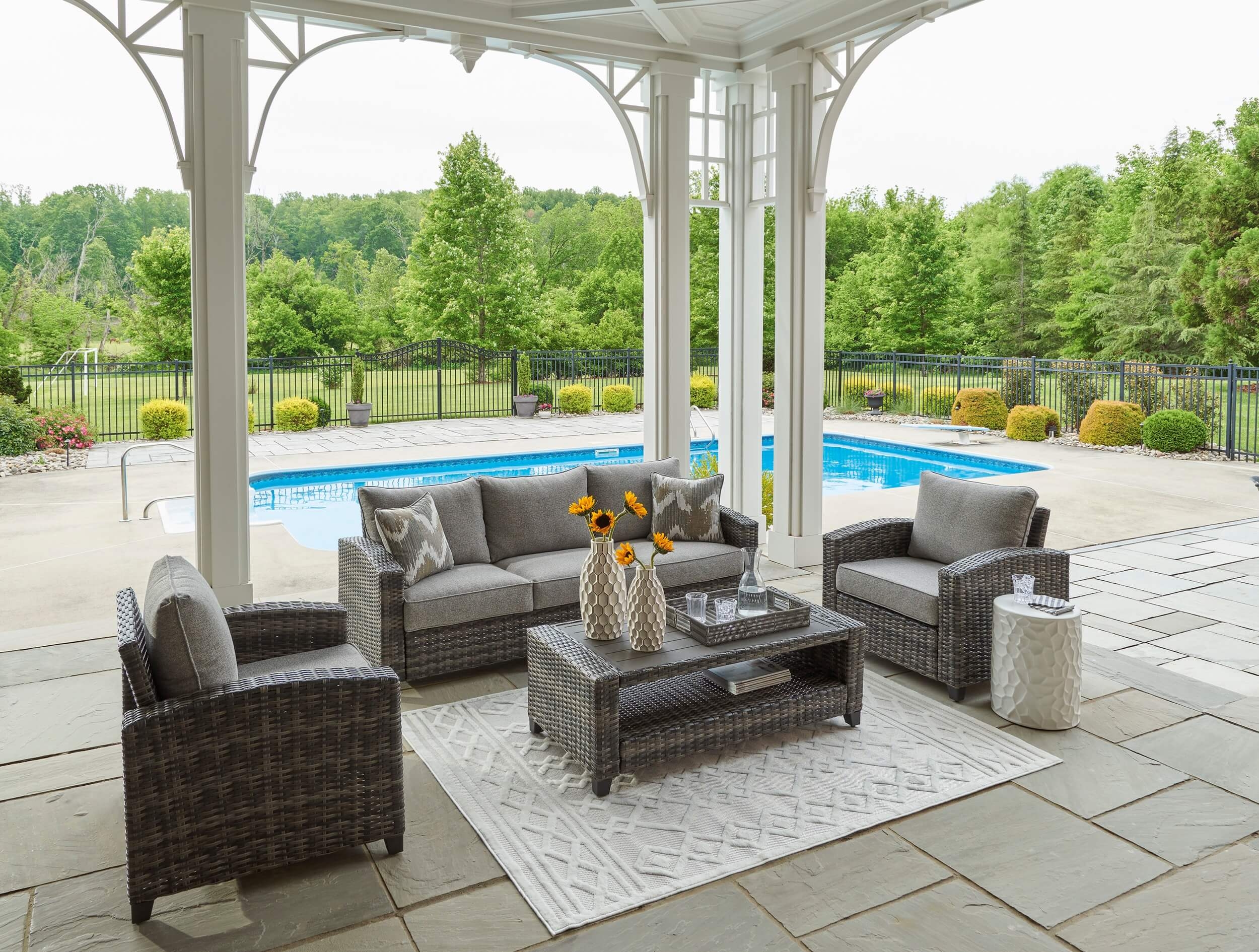 Oasis Court 4-Piece Outdoor Nuvella Fabric/Resin Wicker Seating Set