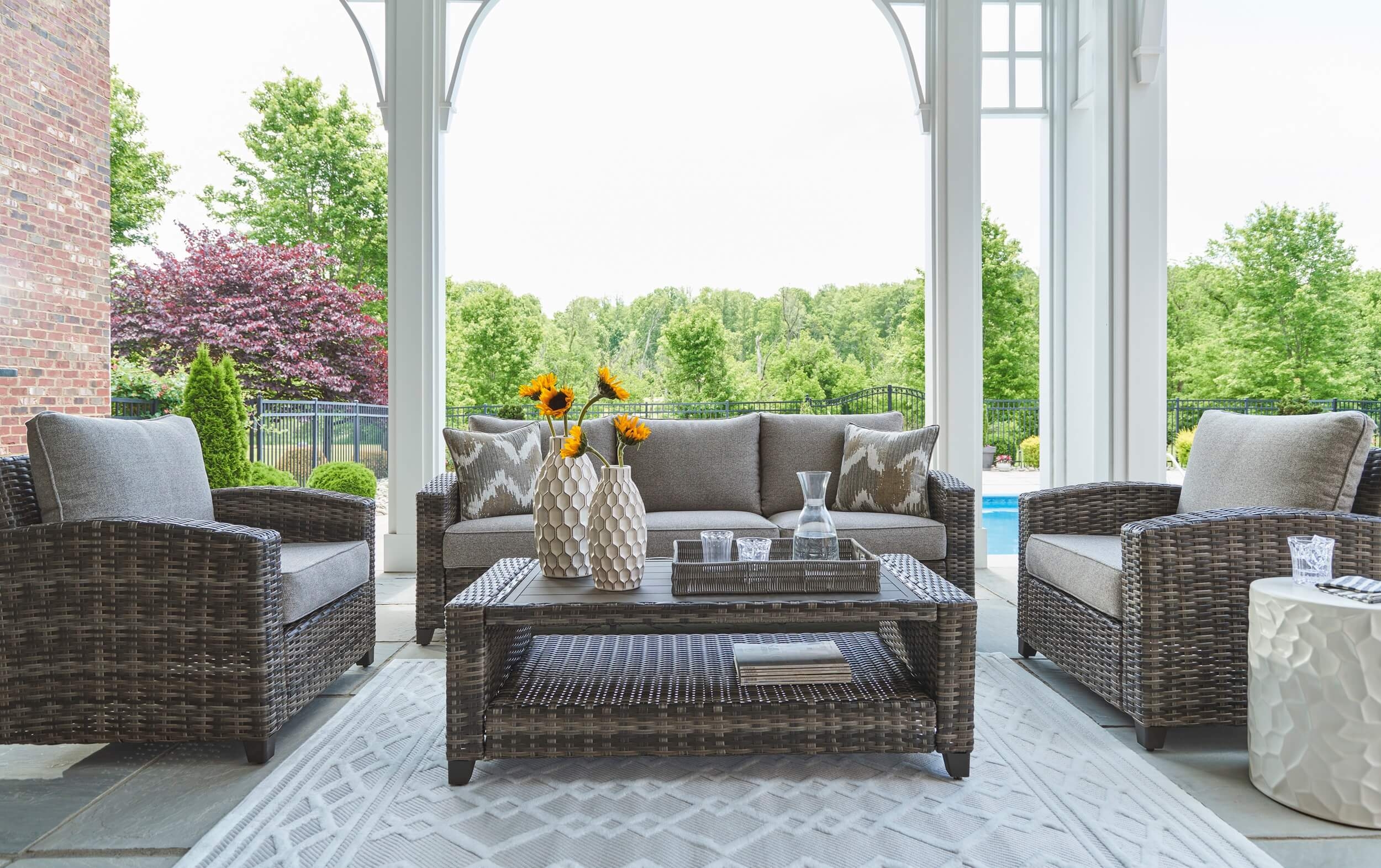 Oasis Court 4-Piece Outdoor Nuvella Fabric/Resin Wicker Seating Set