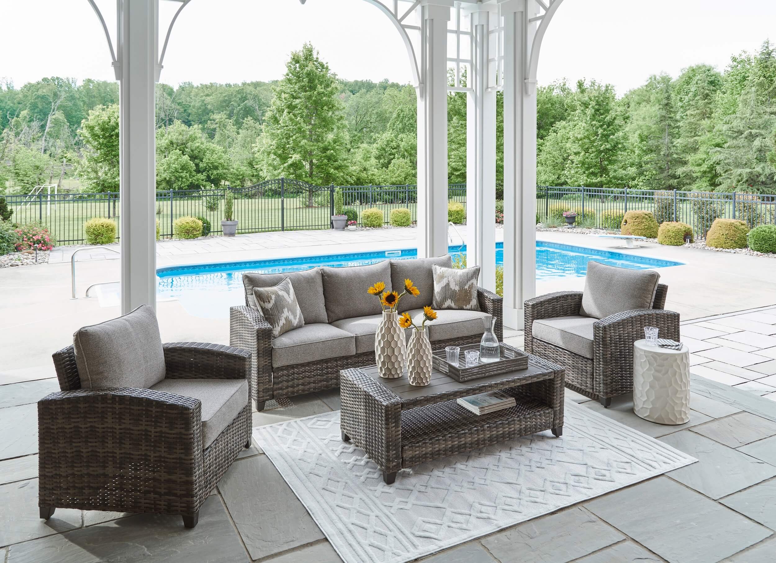 Oasis Court 4-Piece Outdoor Nuvella Fabric/Resin Wicker Seating Set