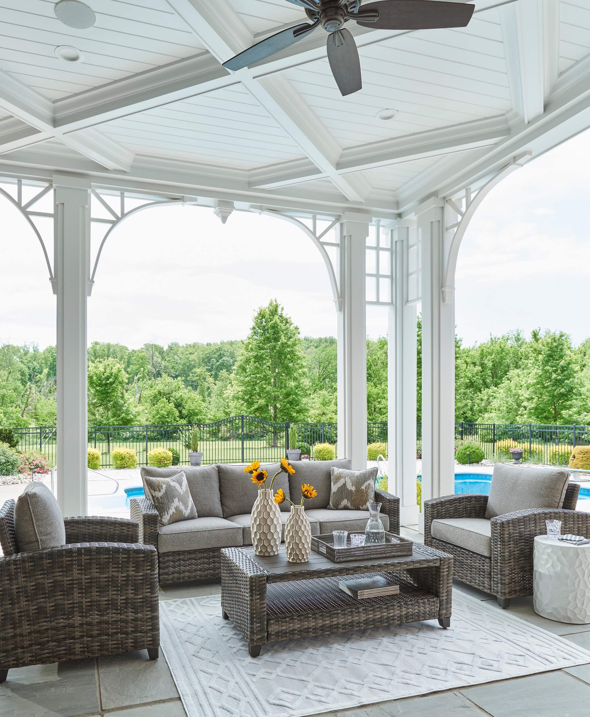 Oasis Court 4-Piece Outdoor Nuvella Fabric/Resin Wicker Seating Set