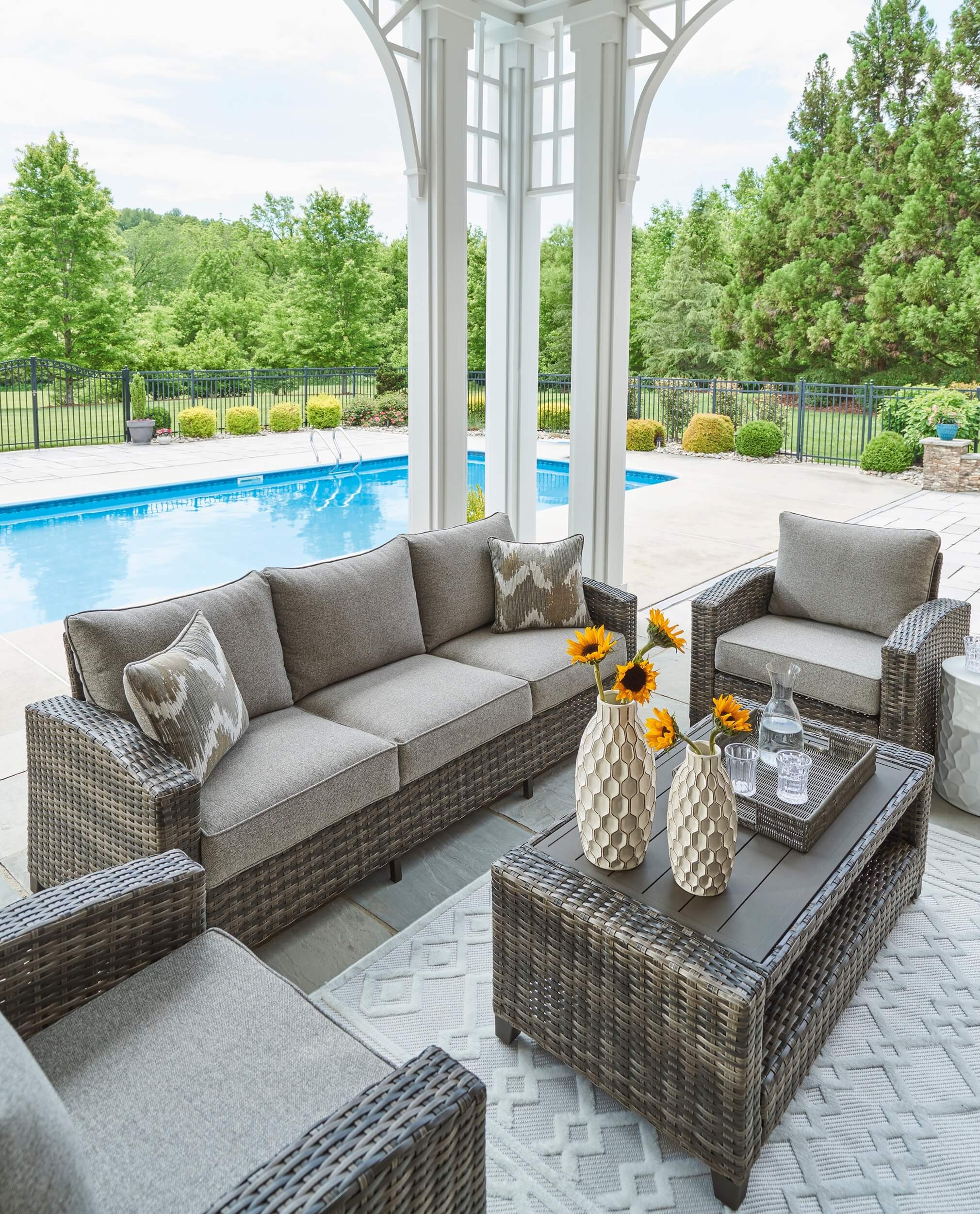 Oasis Court 4-Piece Outdoor Nuvella Fabric/Resin Wicker Seating Set