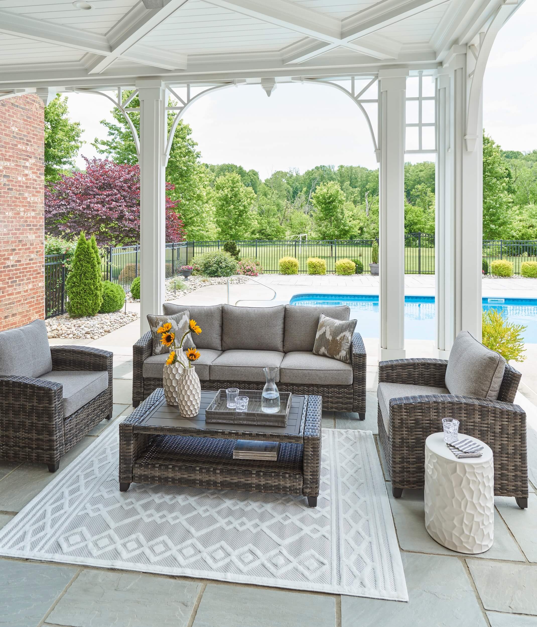 Oasis Court 4-Piece Outdoor Nuvella Fabric/Resin Wicker Seating Set