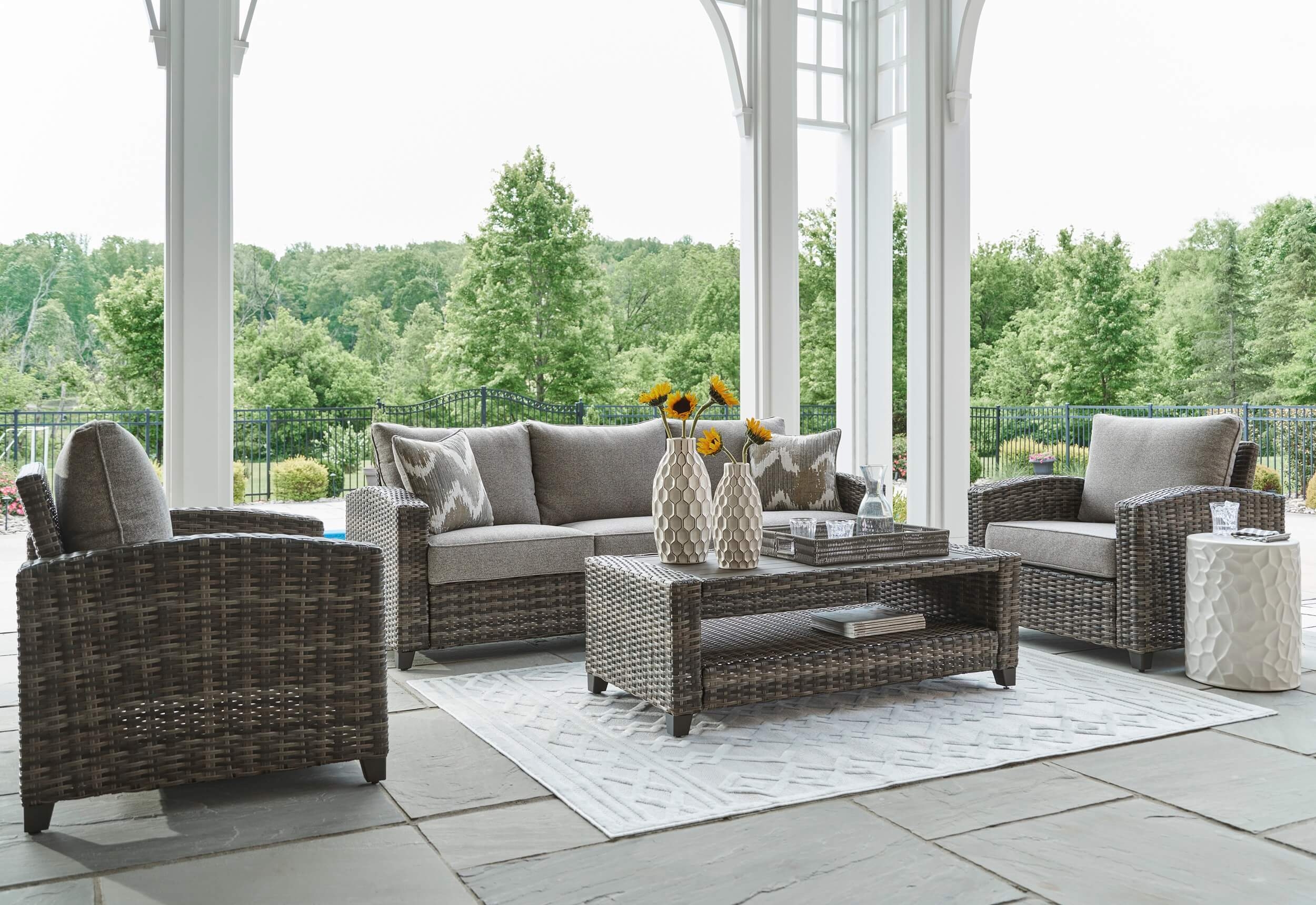 Oasis Court 4-Piece Outdoor Nuvella Fabric/Resin Wicker Seating Set