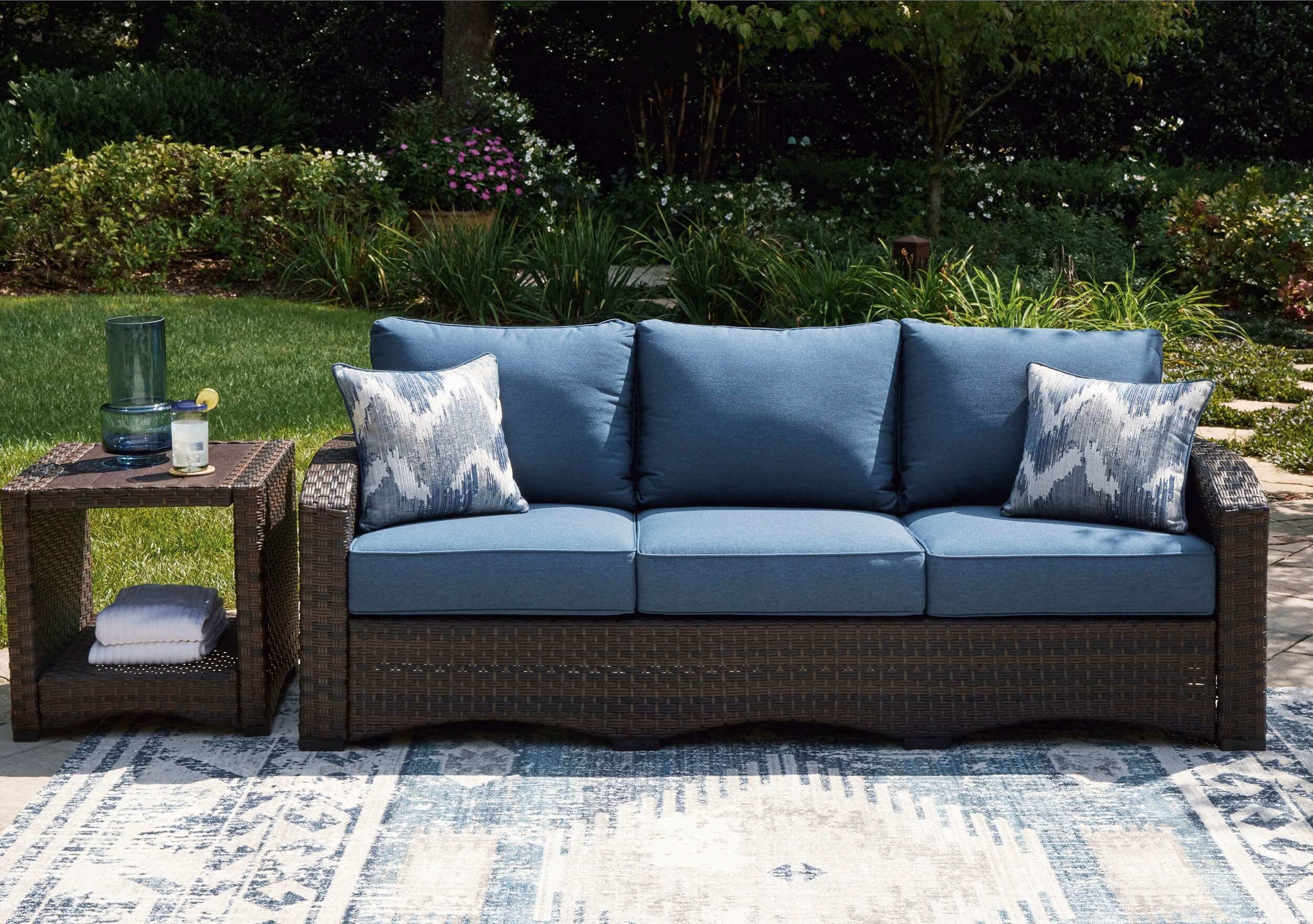 Windglow Outdoor Nuvella Fabric/Resin Wicker Sofa w/2 Pillows