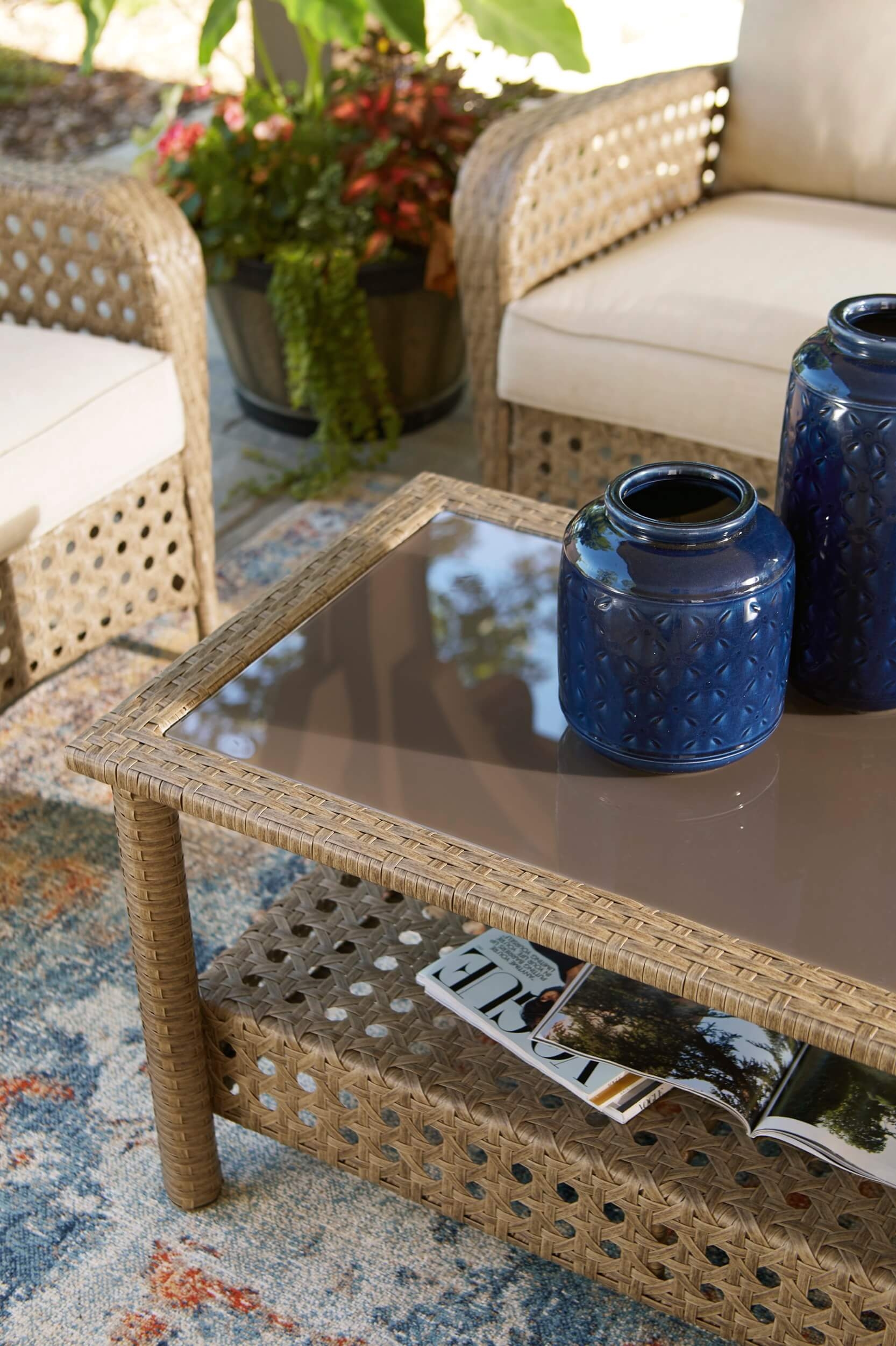 Braylee Outdoor Nuvella Fabric/Resin Wicker Loveseat w/Table