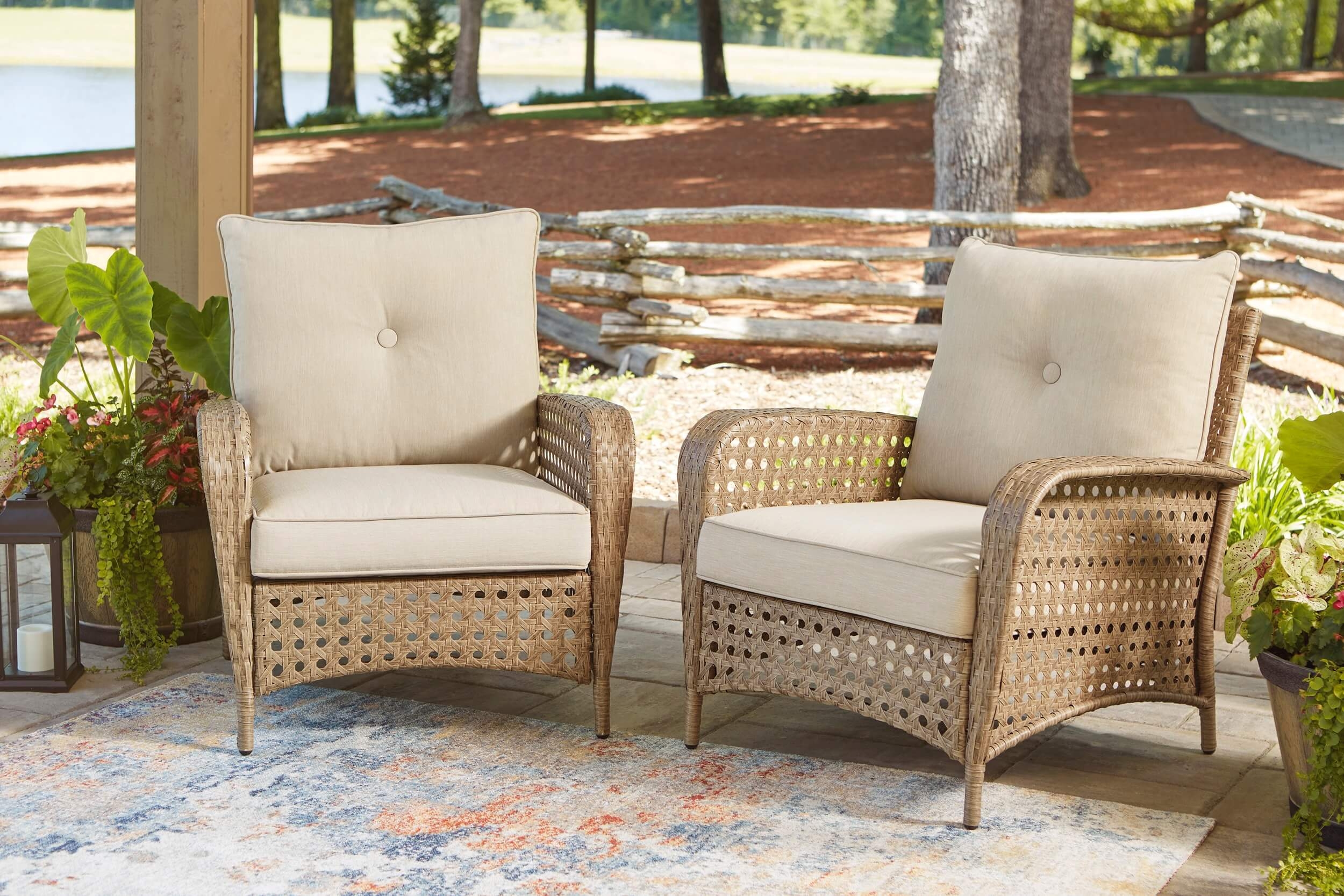 Braylee Outdoor Nuvella Fabric/Resin Wicker Lounge Chair, Set of 2