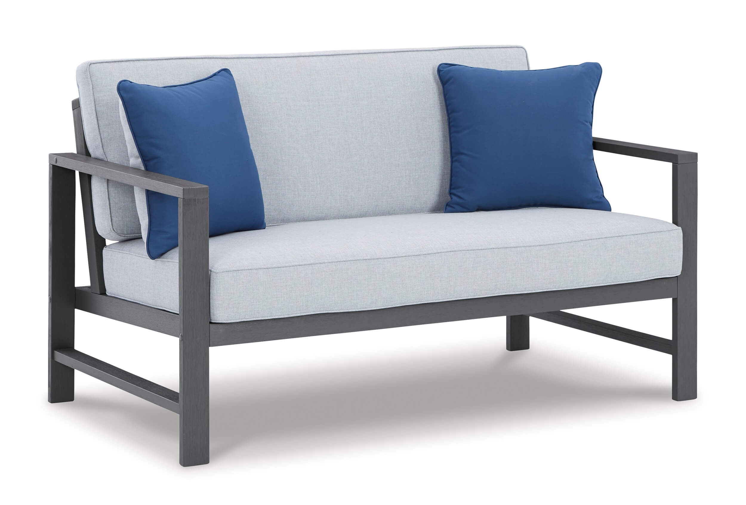 Fynnegan Outdoor Nuvella Fabric/Eucalyptus Wood Loveseat w/Table