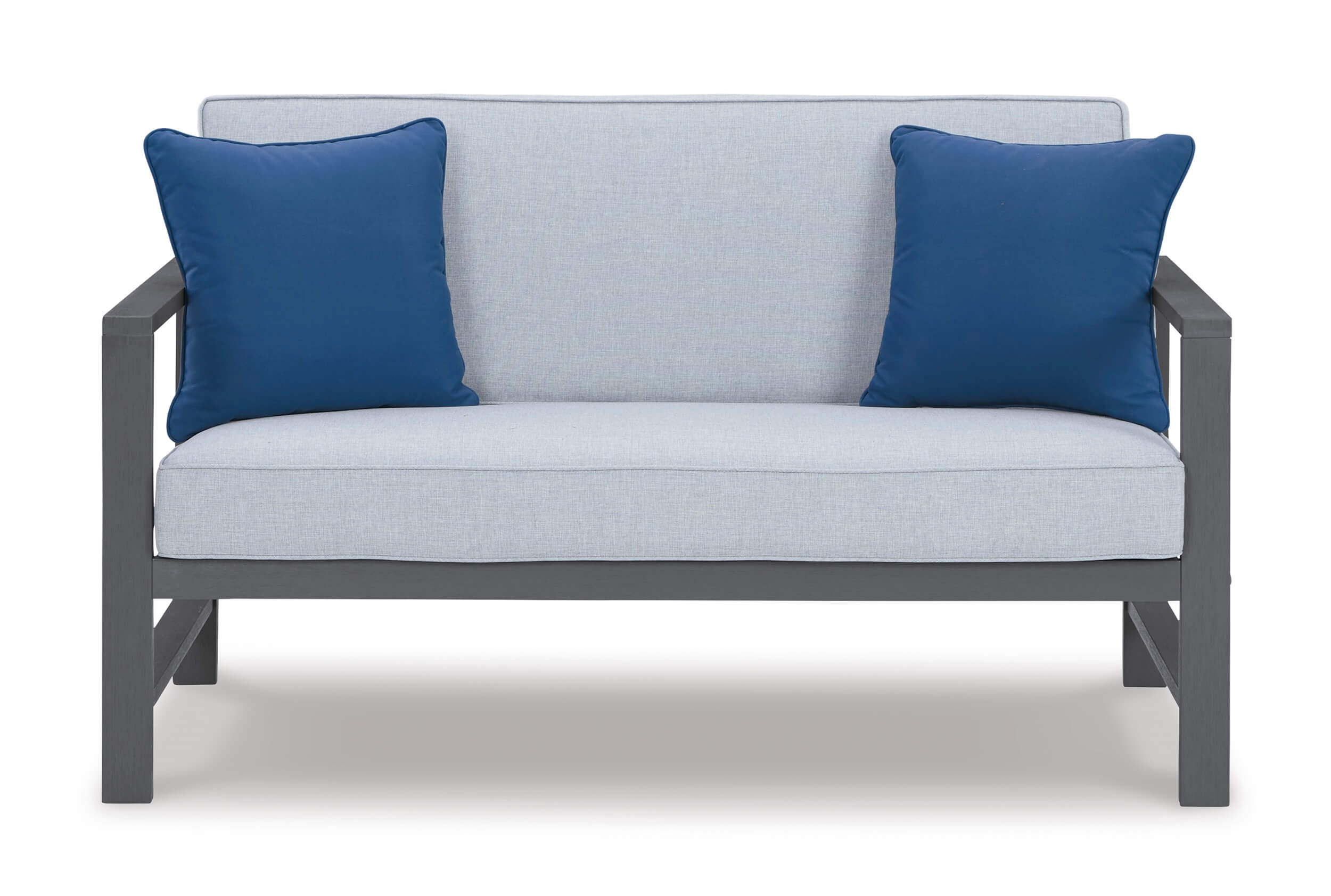 Fynnegan Outdoor Nuvella Fabric/Eucalyptus Wood Loveseat w/Table