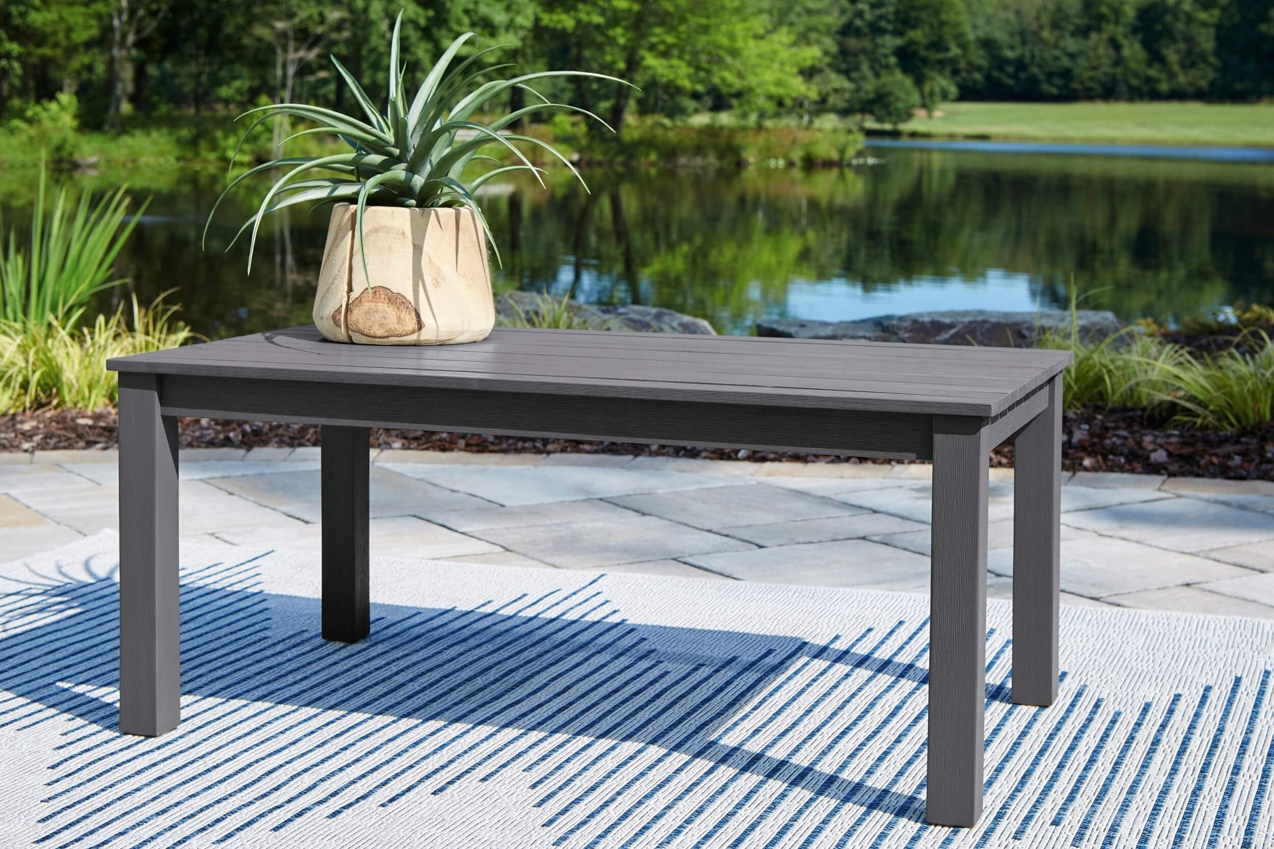 Fynnegan Outdoor Nuvella Fabric/Eucalyptus Wood Loveseat w/Table