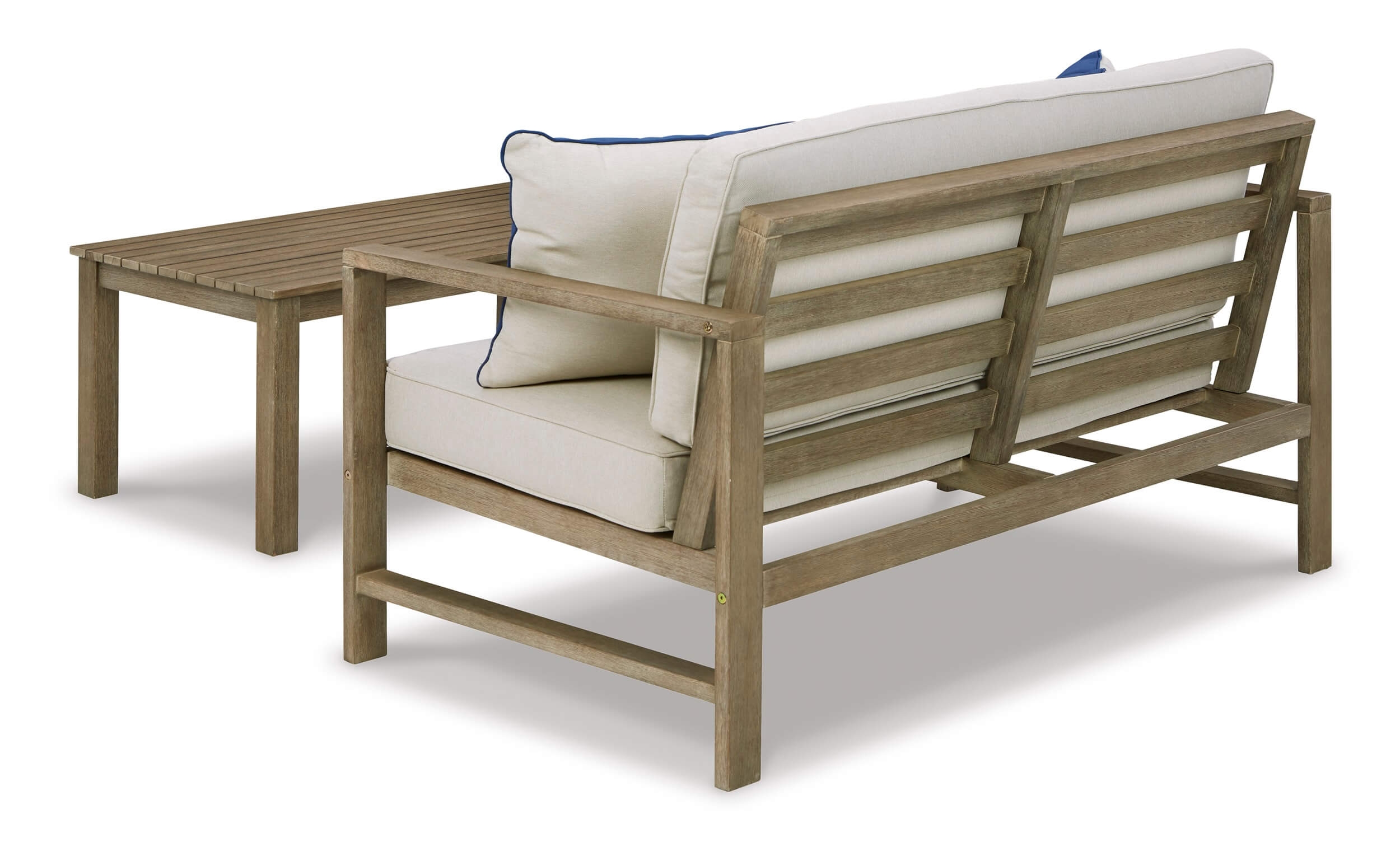 Fynnegan Outdoor Nuvella Fabric/Eucalyptus Wood Loveseat w/Table