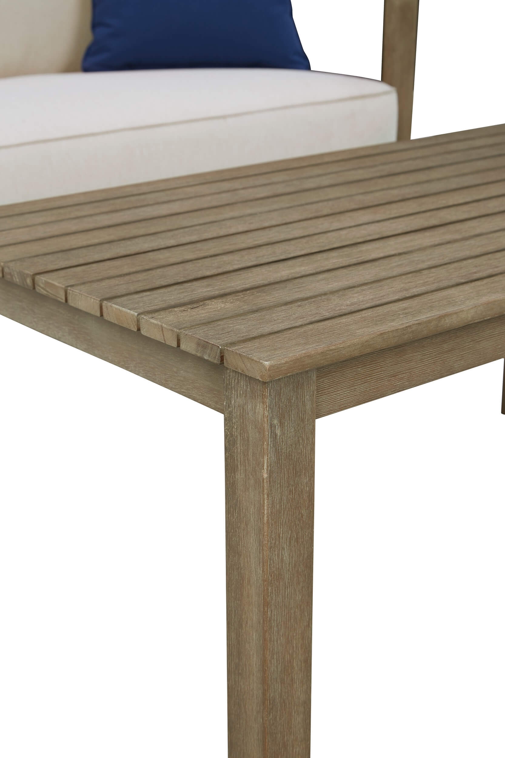 Fynnegan Outdoor Nuvella Fabric/Eucalyptus Wood Loveseat w/Table