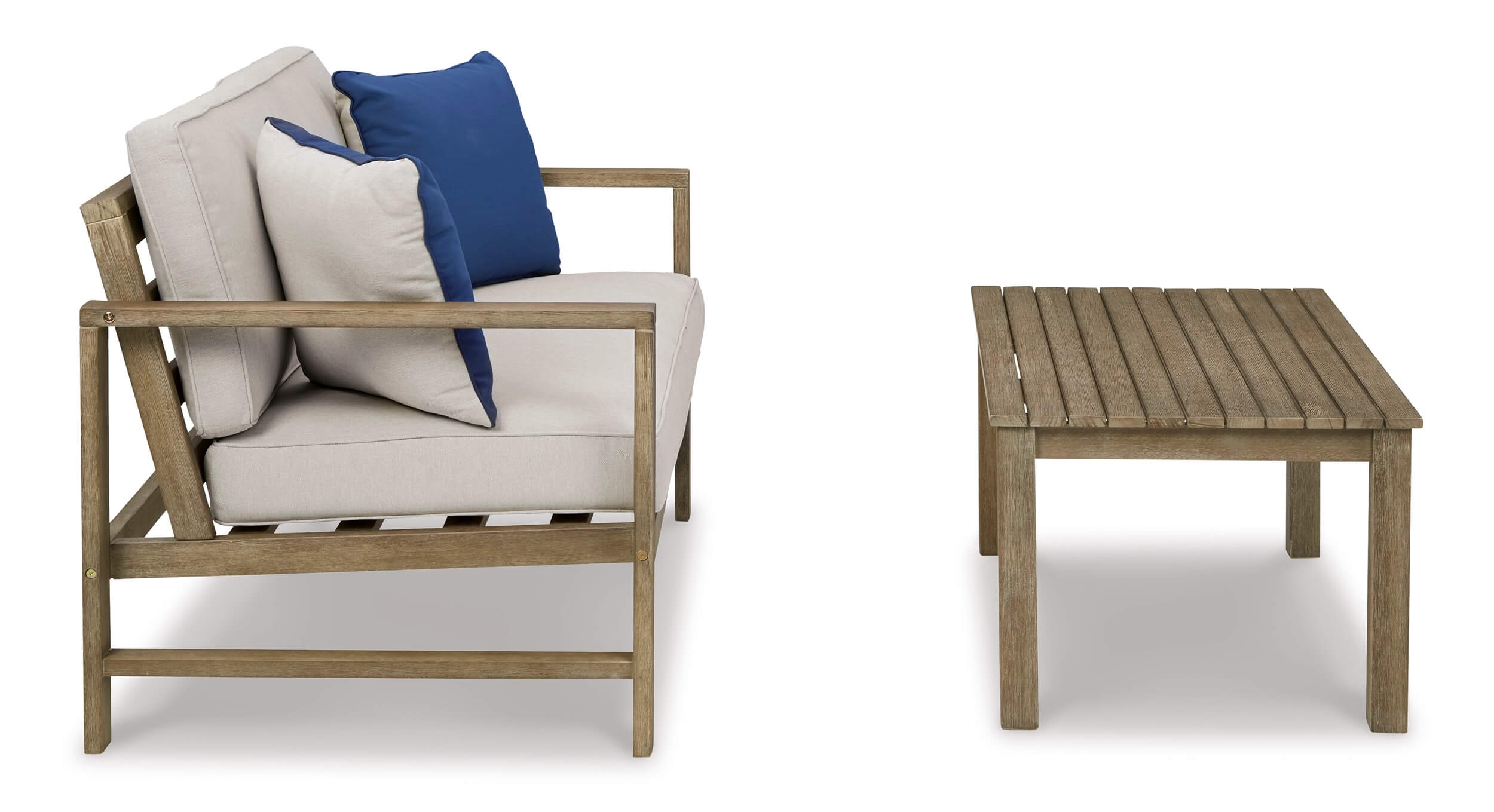 Fynnegan Outdoor Nuvella Fabric/Eucalyptus Wood Loveseat w/Table