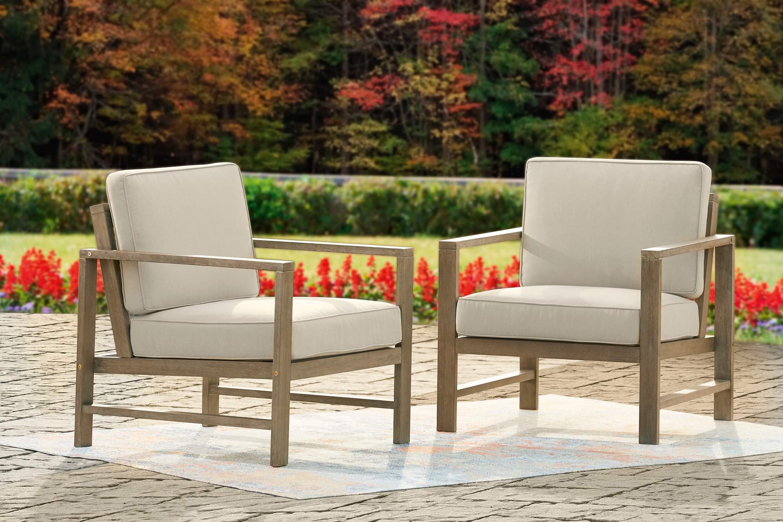 Fynnegan Outdoor Nuvella Fabric/Eucalyptus Wood Patio Set
