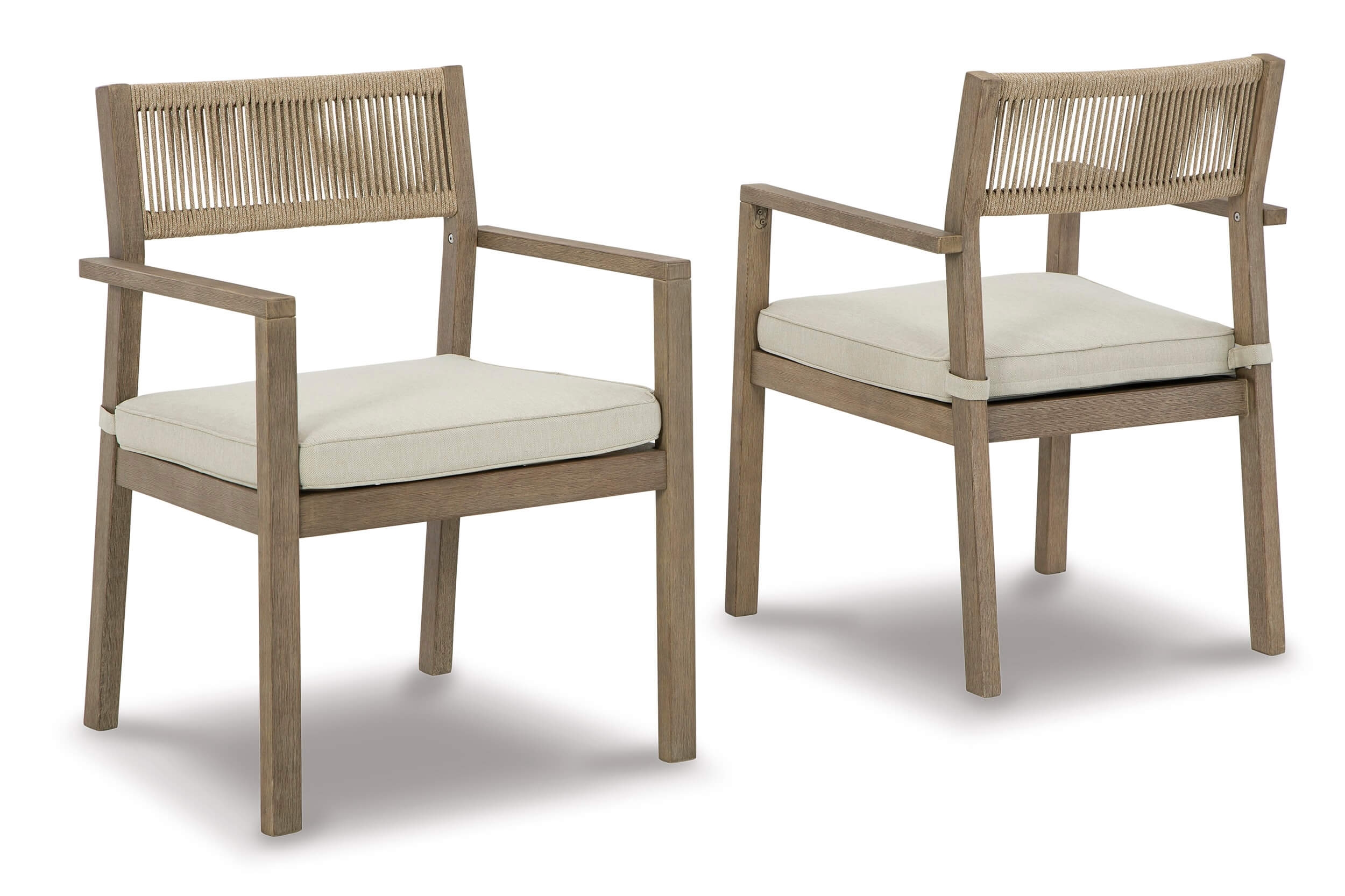 Aria Plains Outdoor Eucalyptus Wood/Rope Dining Arm Chair, Set of 2
