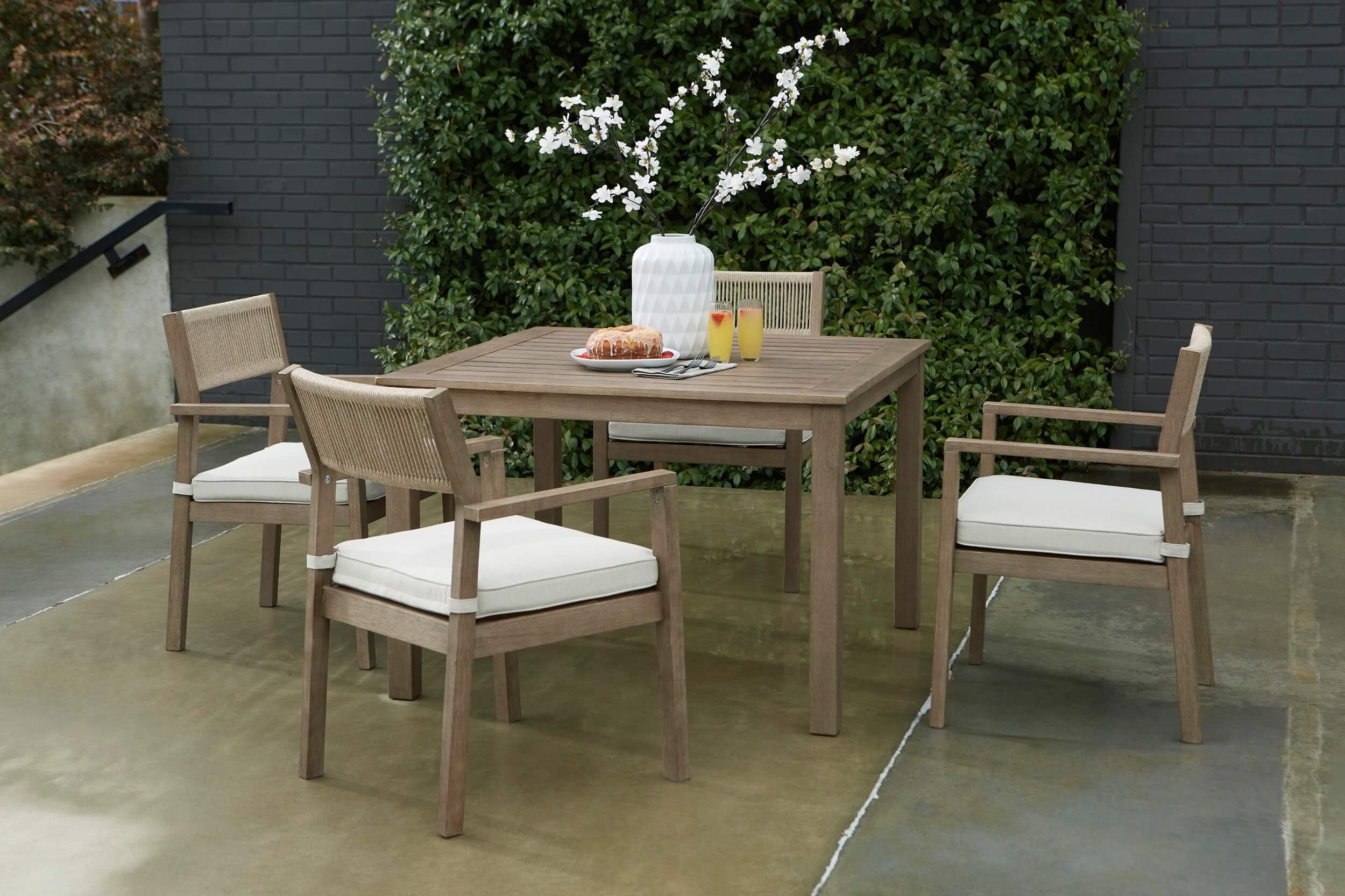 Aria Plains Outdoor Eucalyptus Wood Patio Dining Set