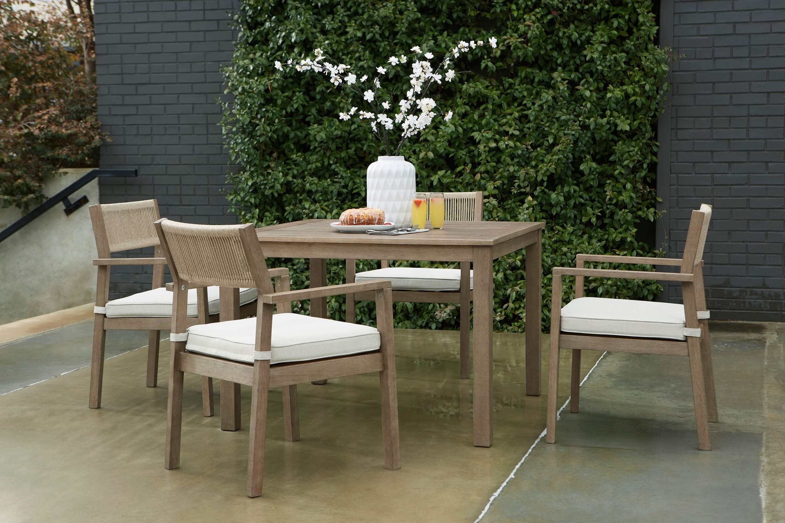 Aria Plains Outdoor Eucalyptus Wood Patio Dining Set