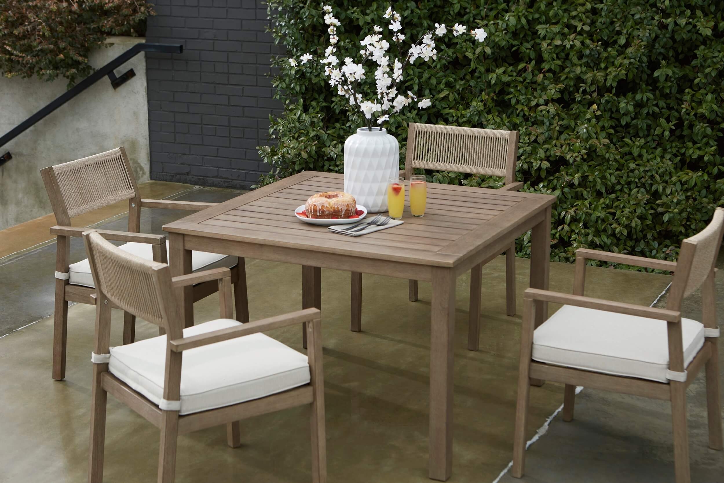 Aria Plains Outdoor Eucalyptus Wood Patio Dining Set
