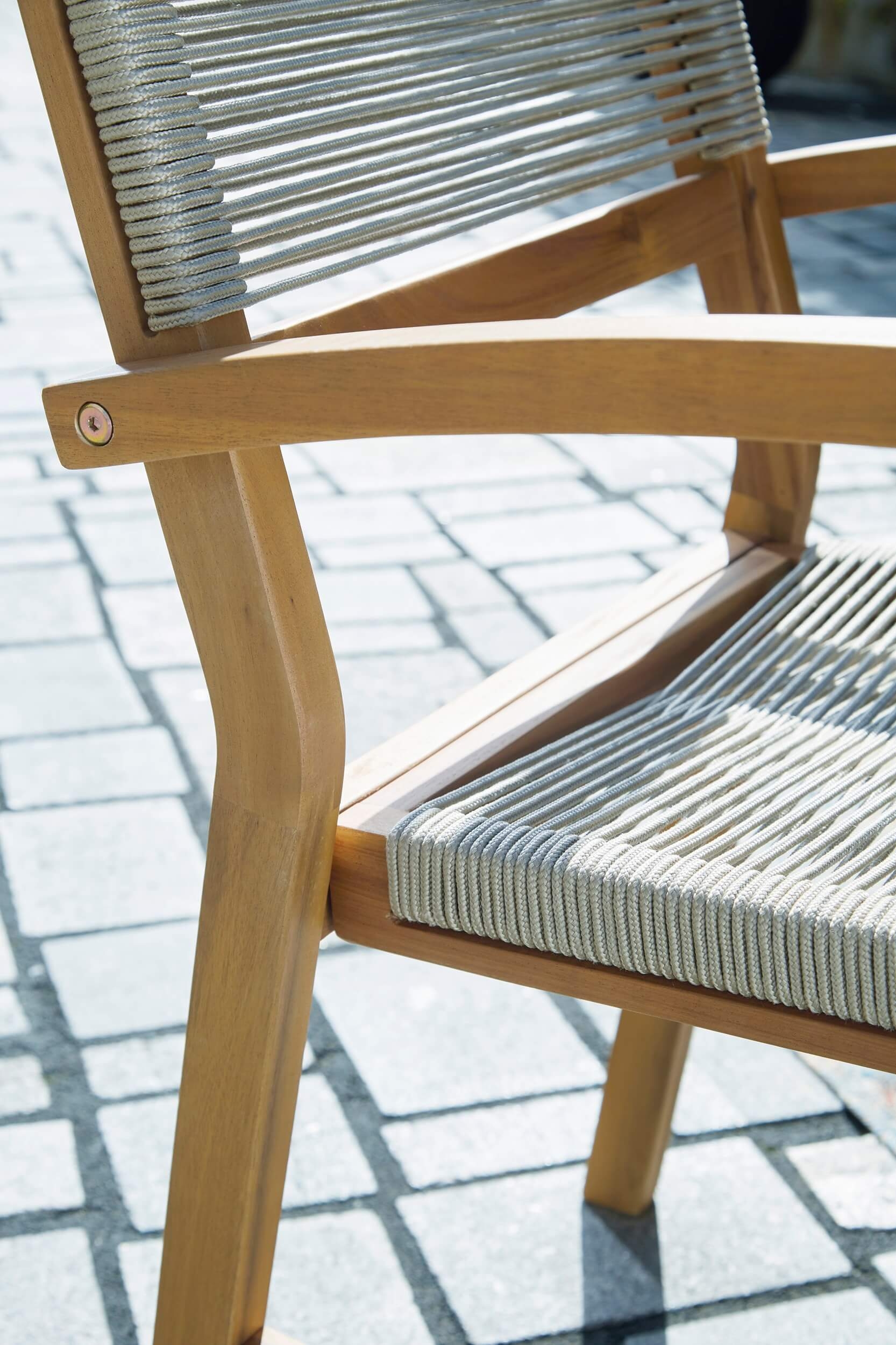 Janiyah Outdoor Rope/Acacia Wood Arm Chair, Set of 2