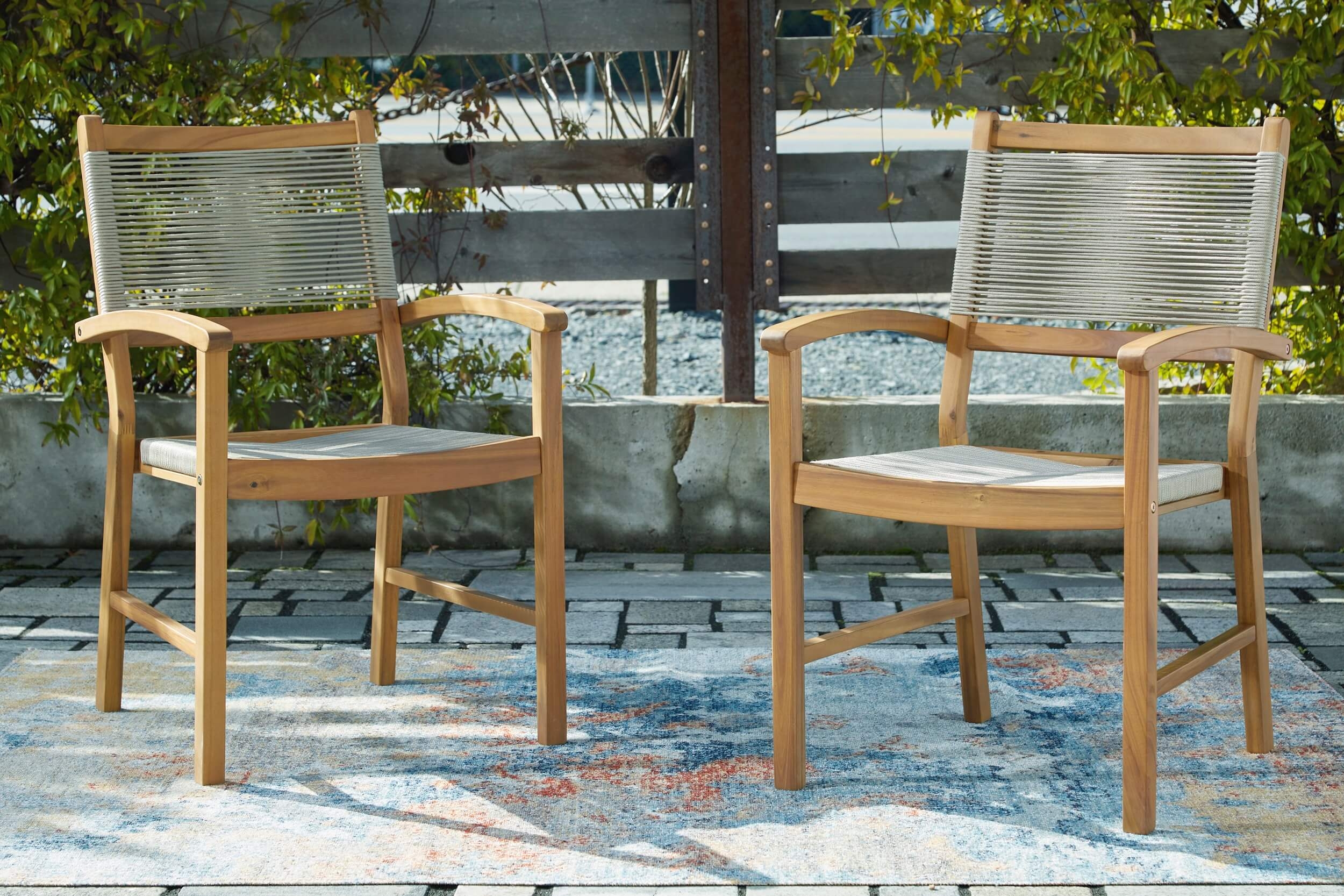 Janiyah Outdoor Rope/Acacia Wood Arm Chair, Set of 2