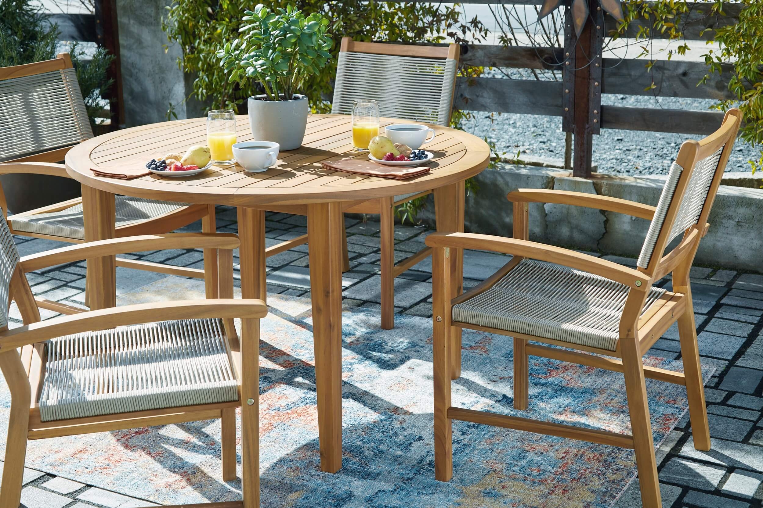 Janiyah Outdoor Acacia Wood Round Dining Set