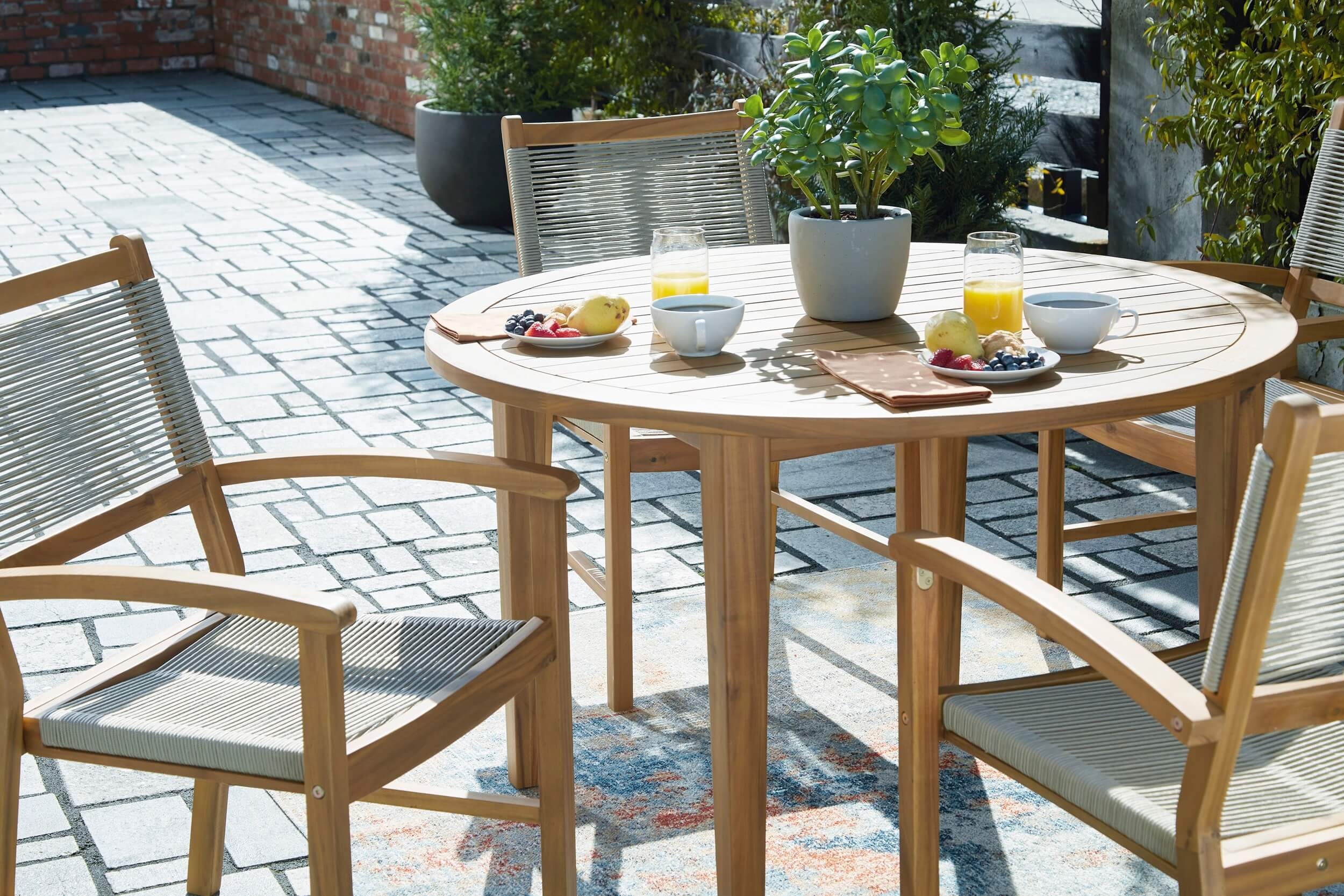 Janiyah Outdoor Acacia Wood Round Dining Table