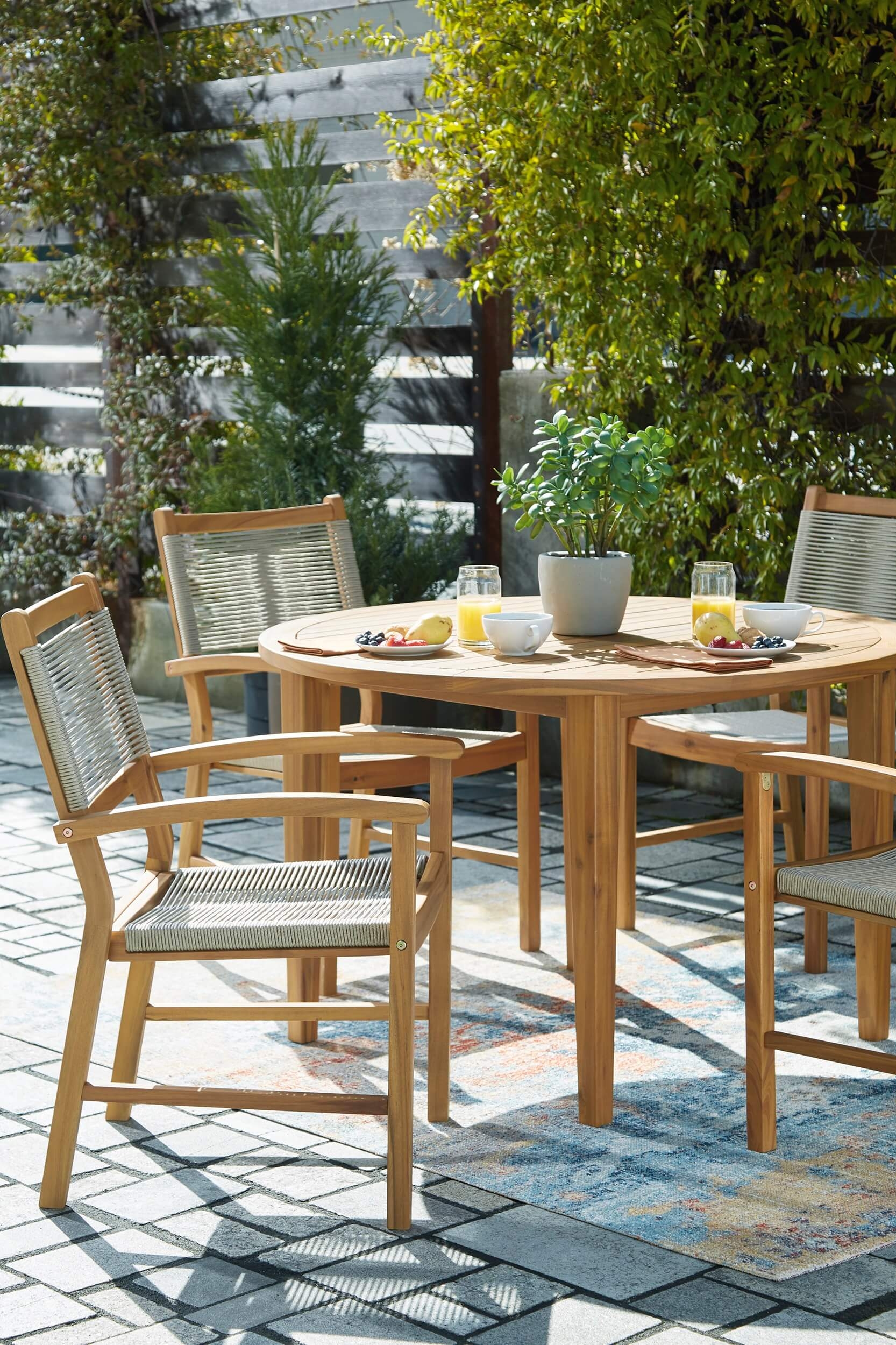 Janiyah Outdoor Acacia Wood Round Dining Table