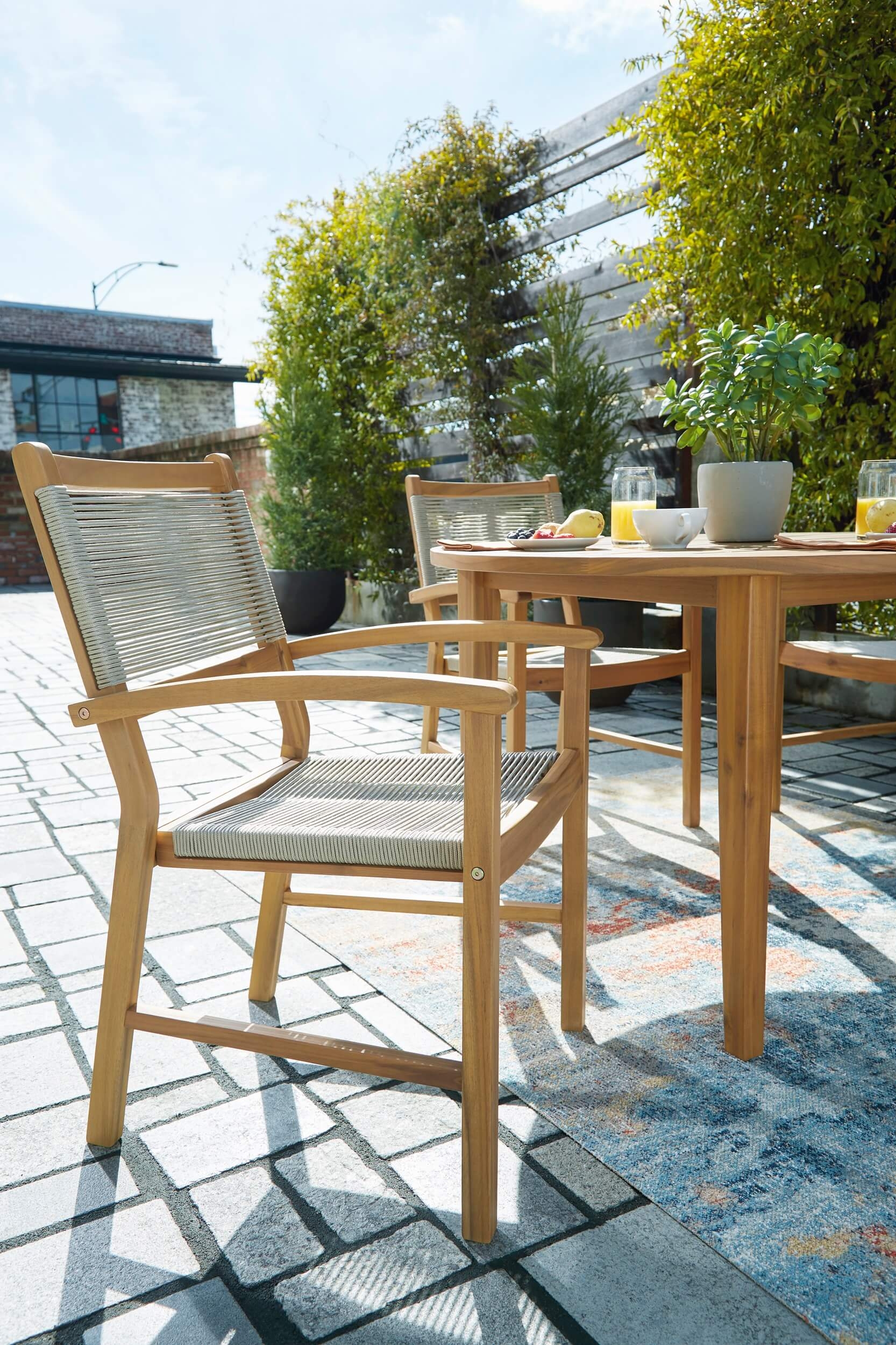 Janiyah Outdoor Acacia Wood Round Dining Set