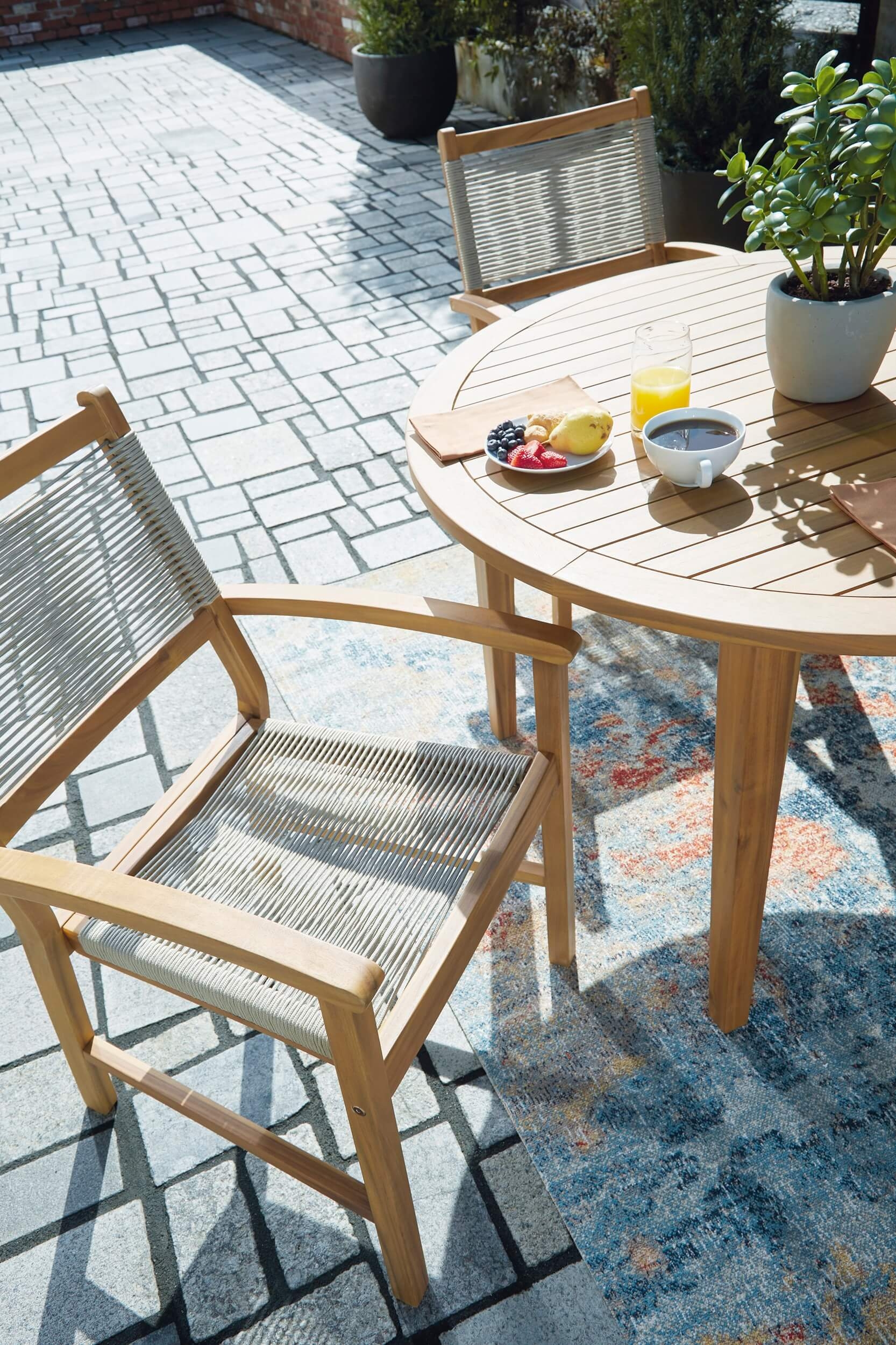 Janiyah Outdoor Rope/Acacia Wood Arm Chair, Set of 2