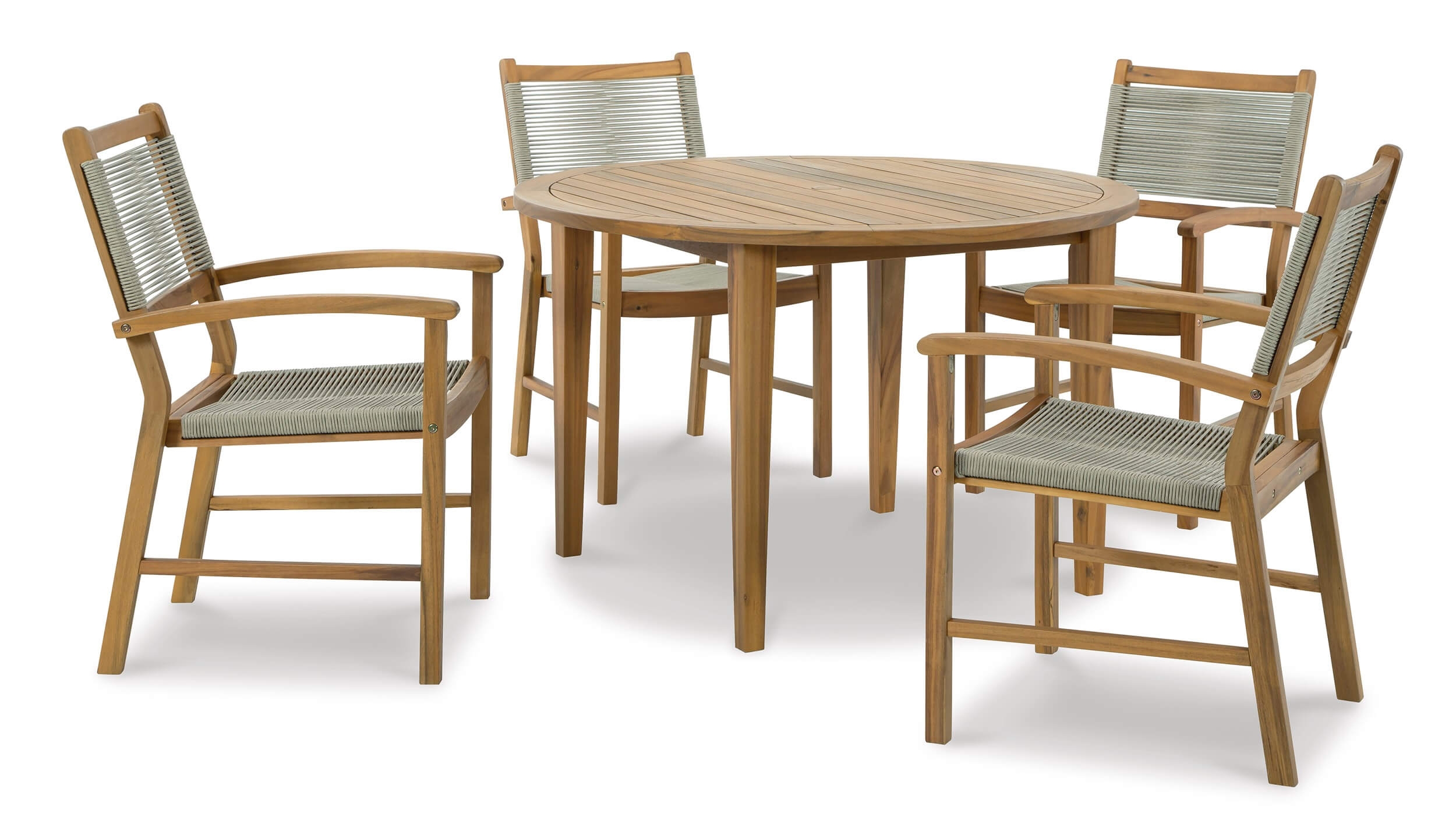 Janiyah Outdoor Rope/Acacia Wood Arm Chair, Set of 2