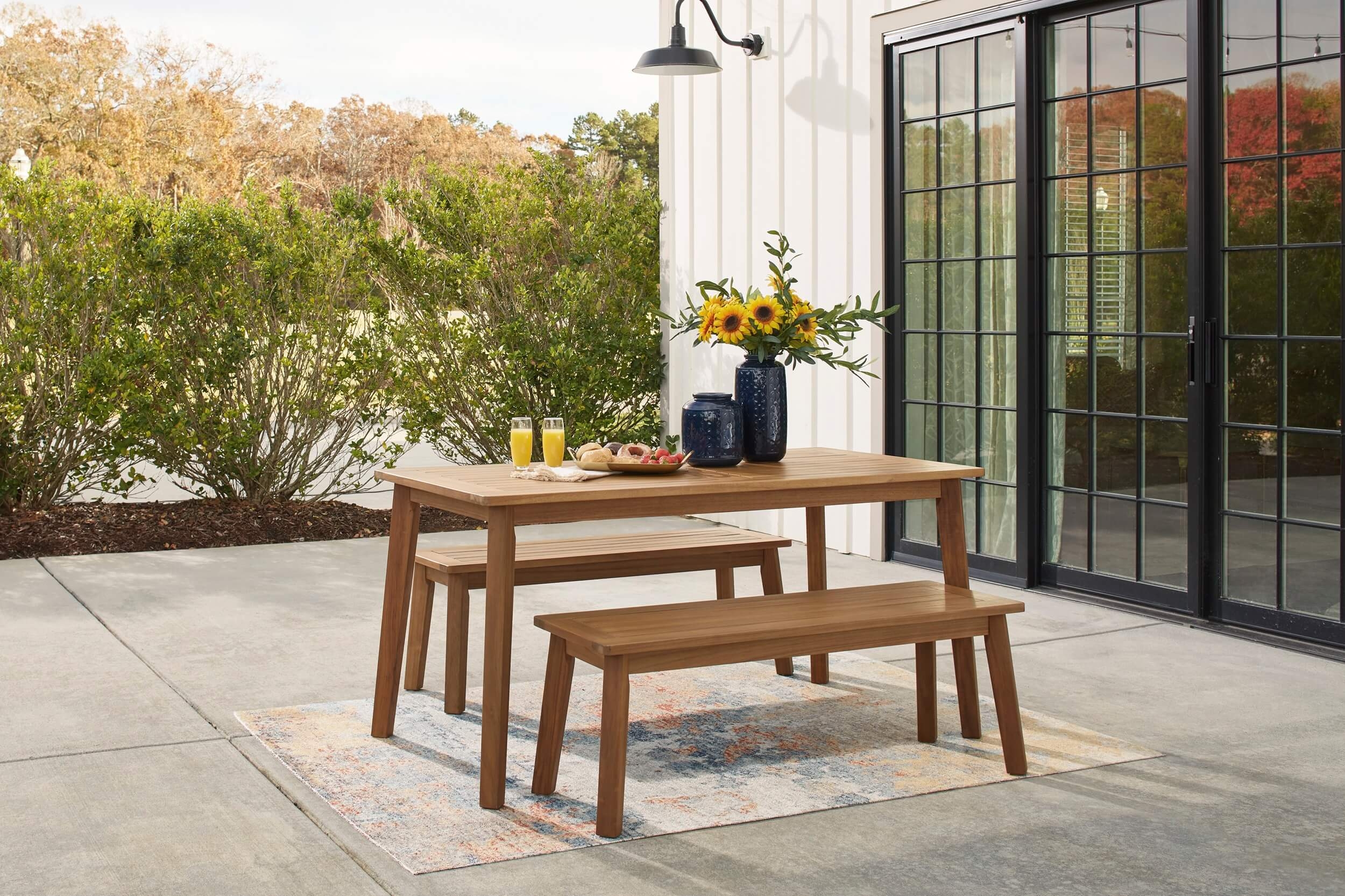 Janiyah Outdoor Acacia Wood Dining Bench
