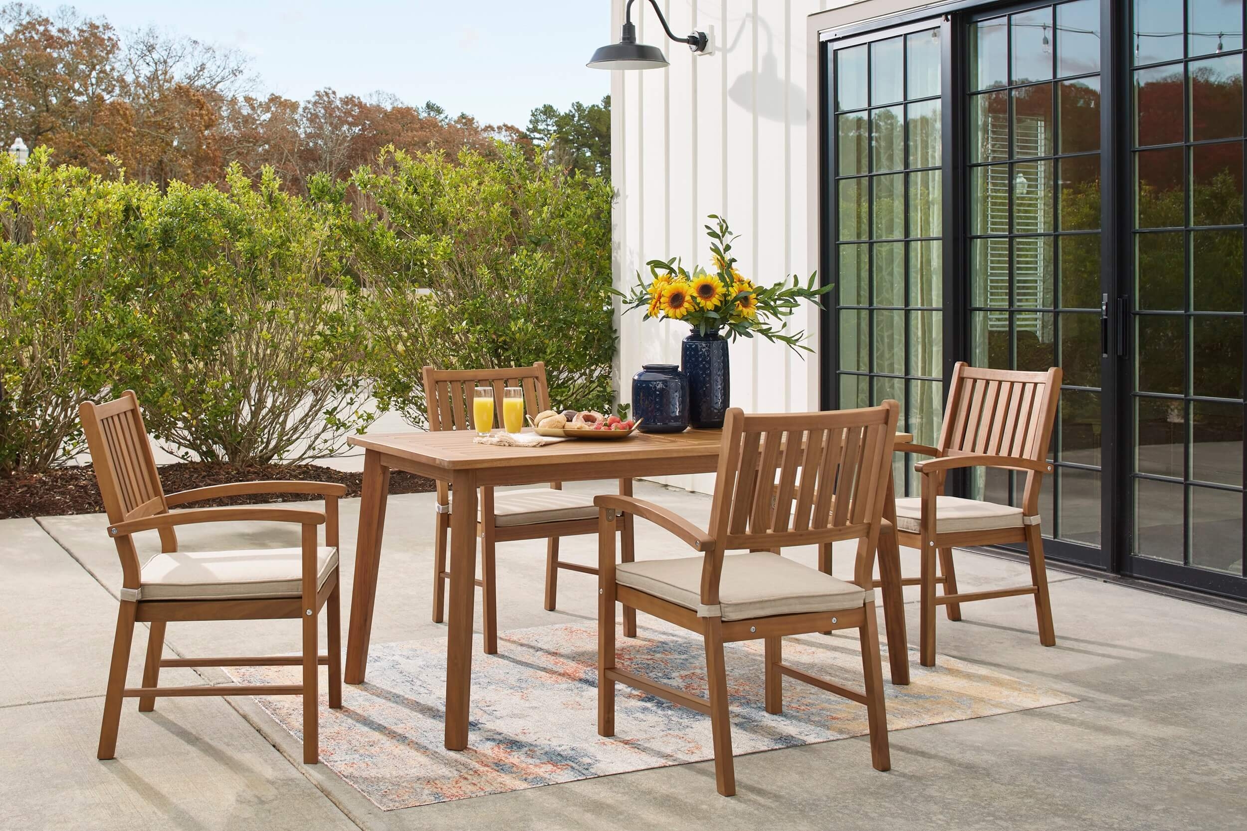 Janiyah Outdoor Acacia Wood Rectangular Dining Set