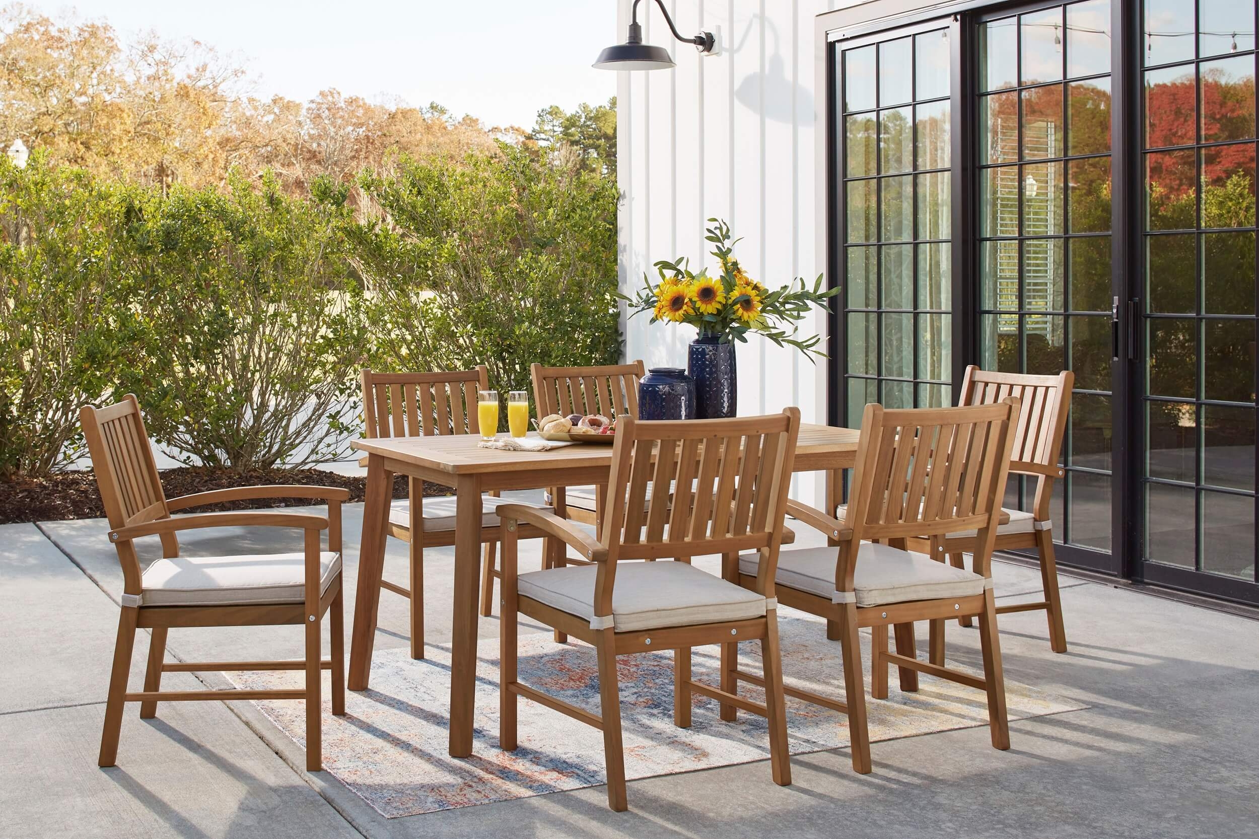 Janiyah Outdoor Acacia Wood Rectangular Dining Set