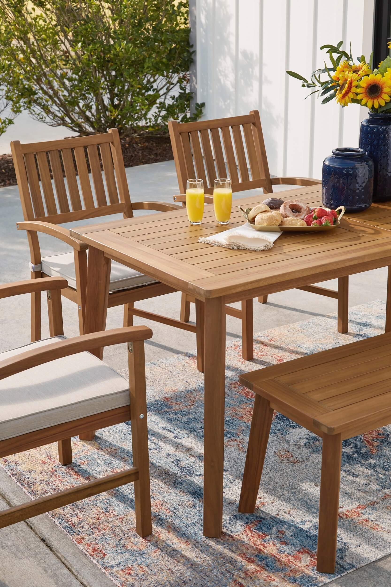 Janiyah Outdoor Acacia Wood Rectangular Dining Set