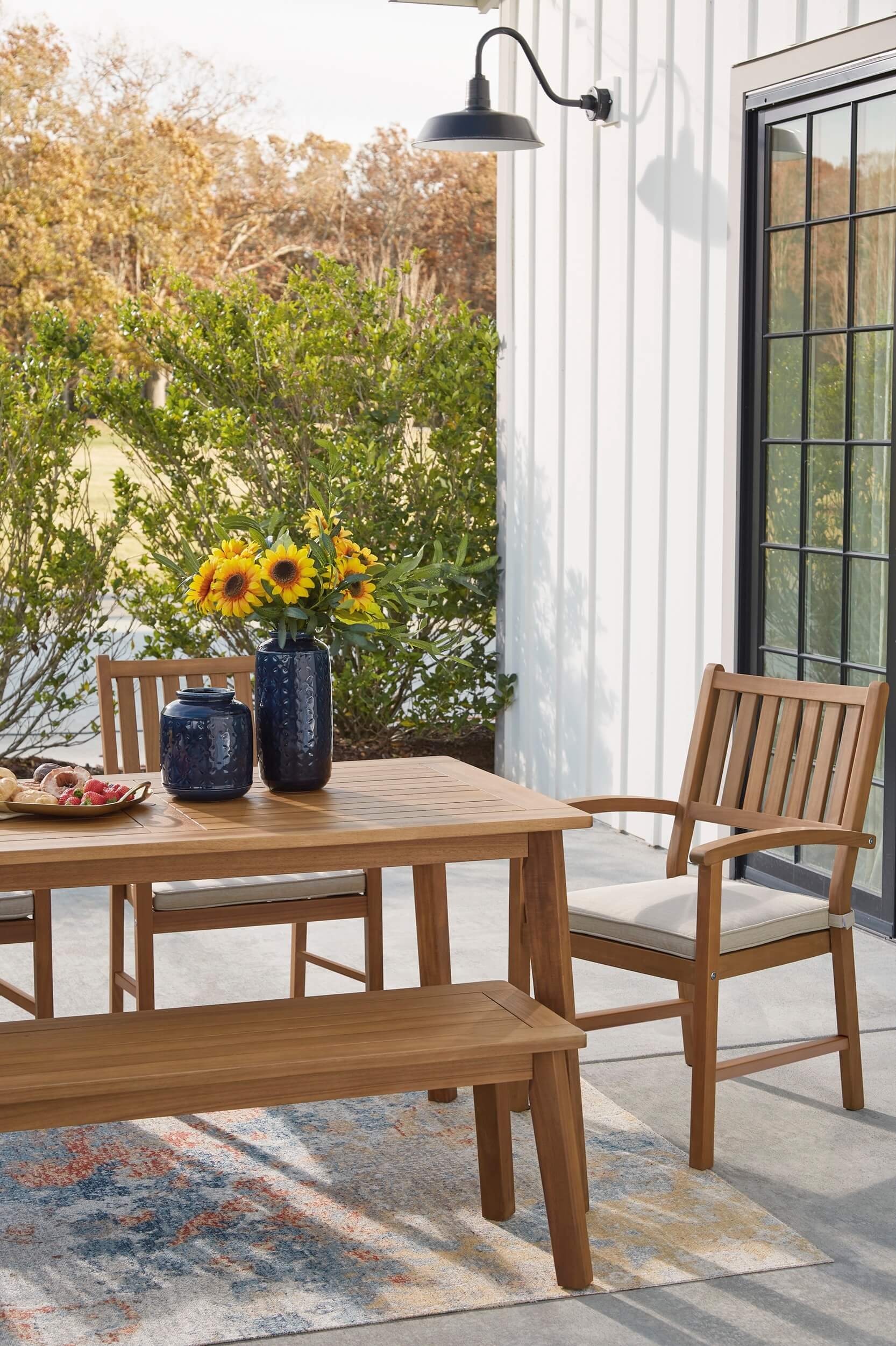 Janiyah Outdoor Acacia Wood Rectangular Dining Set