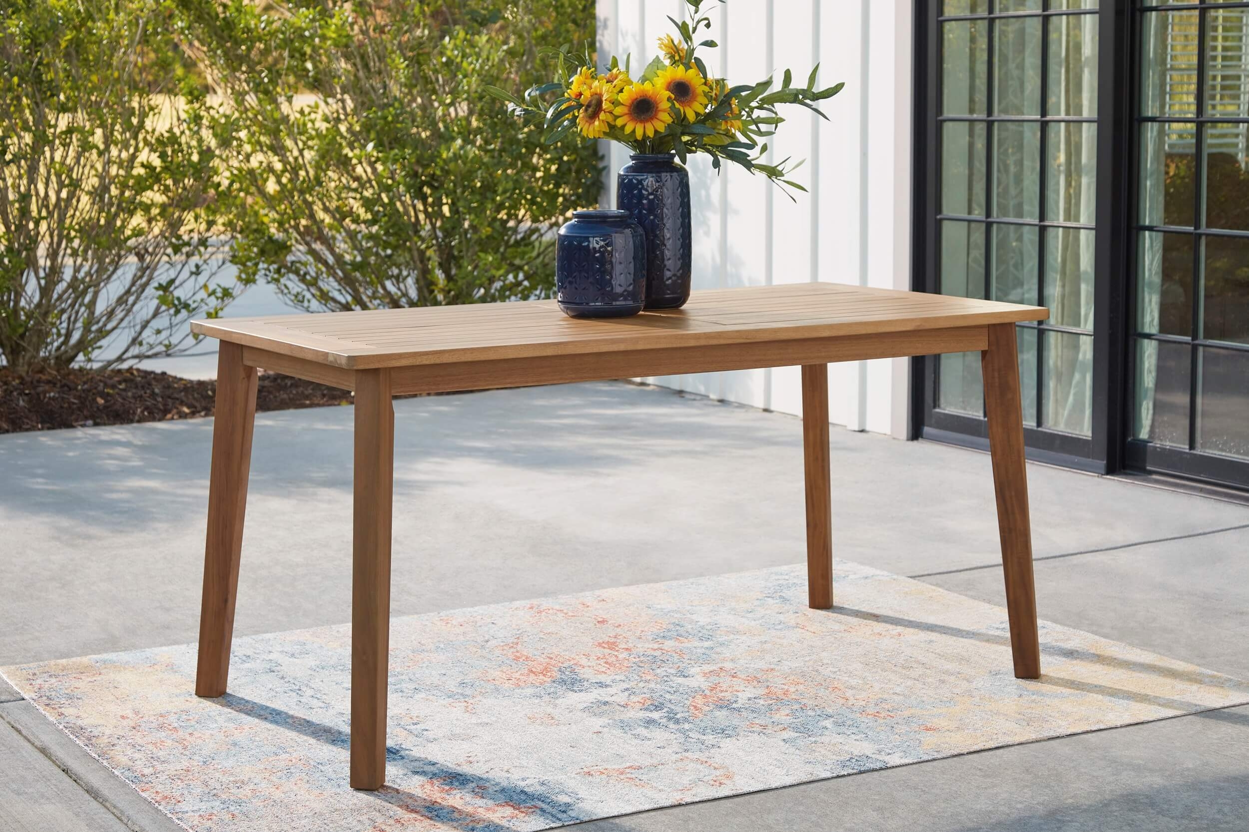 Janiyah Outdoor Acacia Wood Rectangular Dining Set