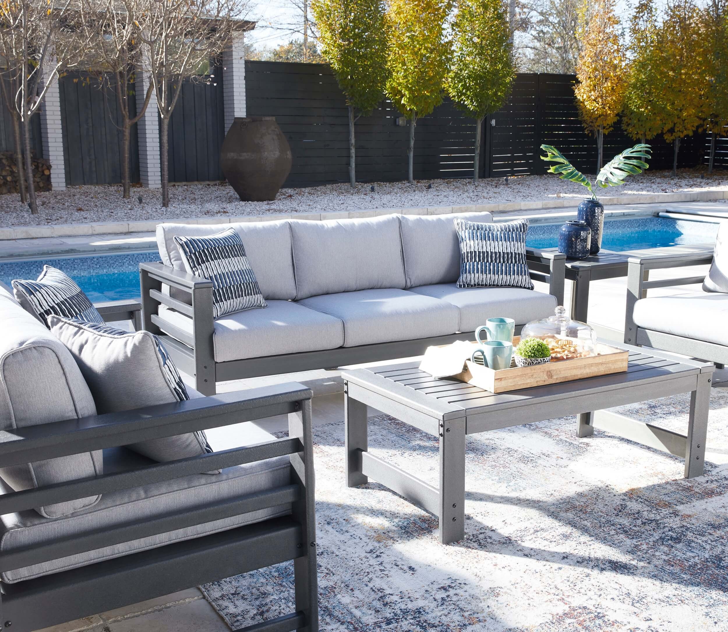Amora Outdoor Nuvella Fabric/High-Density Polyethylene Sofa w/2 Pillows