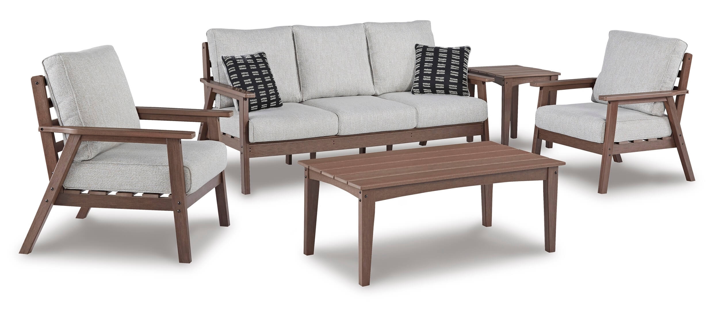 Emmeline Outdoor Nuvella Fabric/High-Density Polyethylene Set w/Pillows