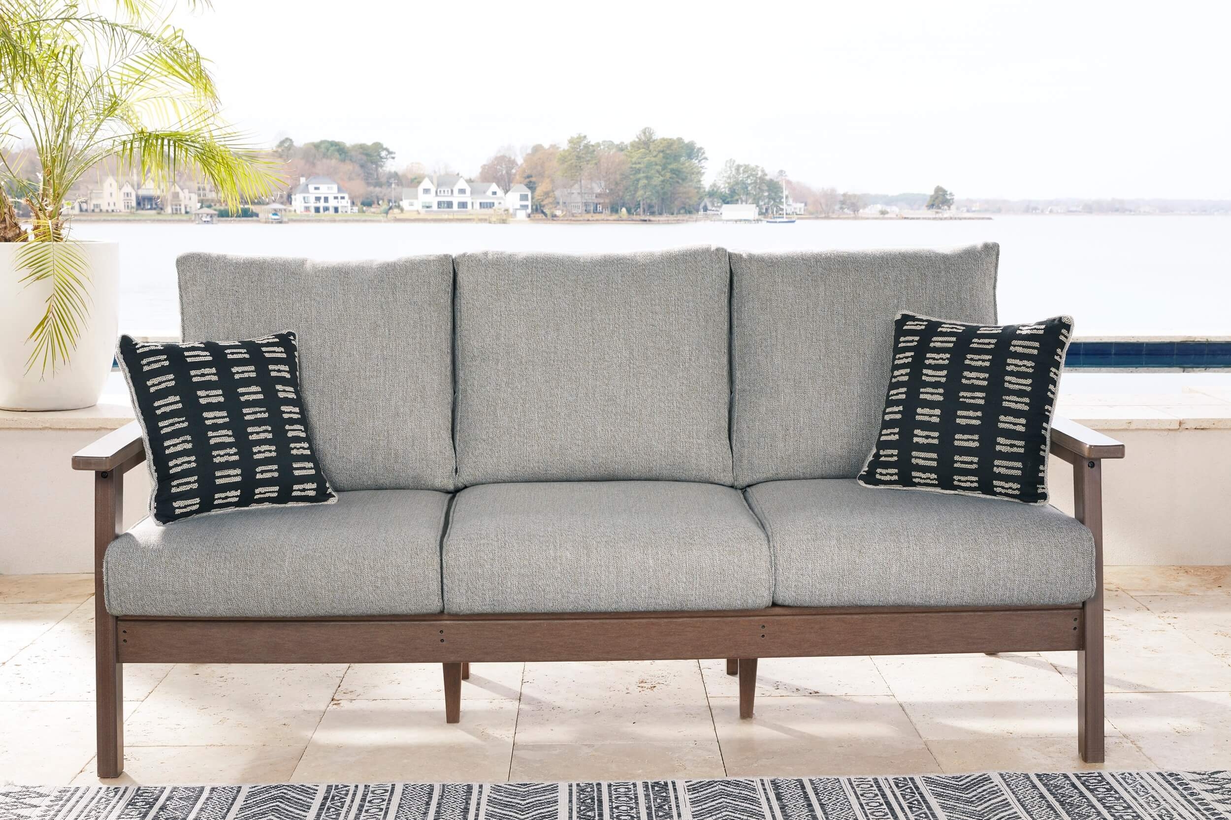 Emmeline Outdoor Nuvella Fabric/High-Density Polyethylene Sofa w/2 Pillows
